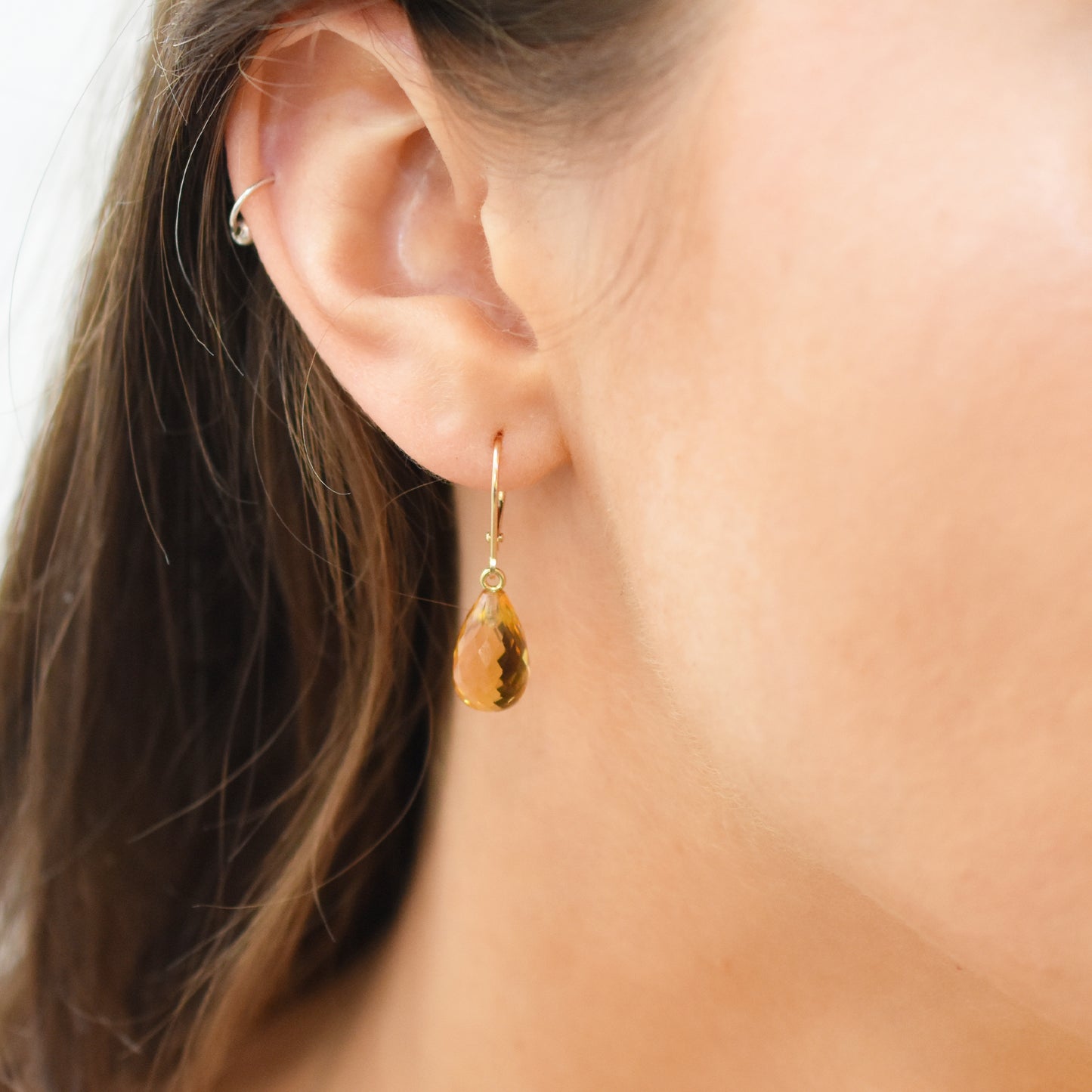 14k Amethyst or Citrine Drop Leverback Earring Citrine