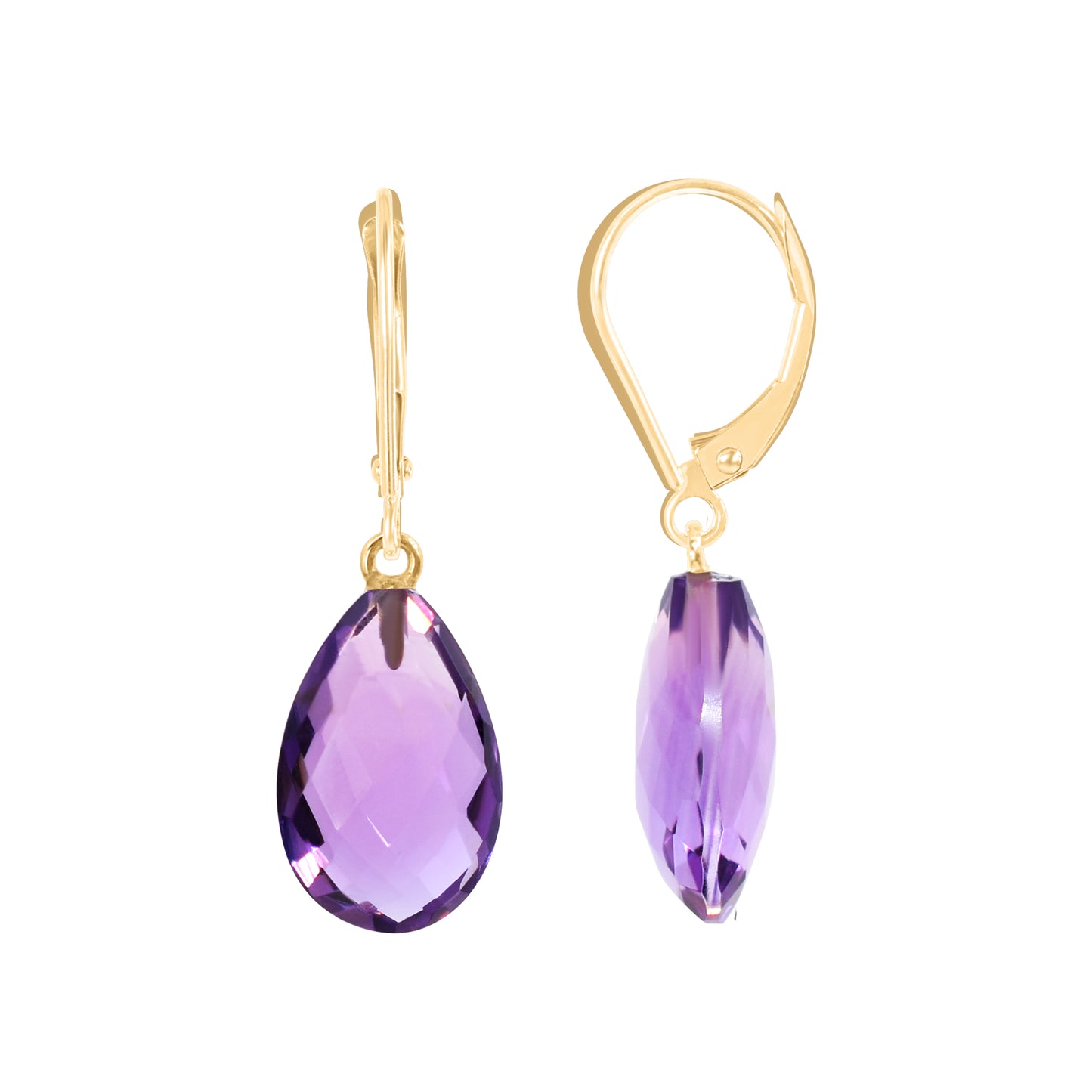 14k Gemstone Pear Drop Leverback Earring Amethyst