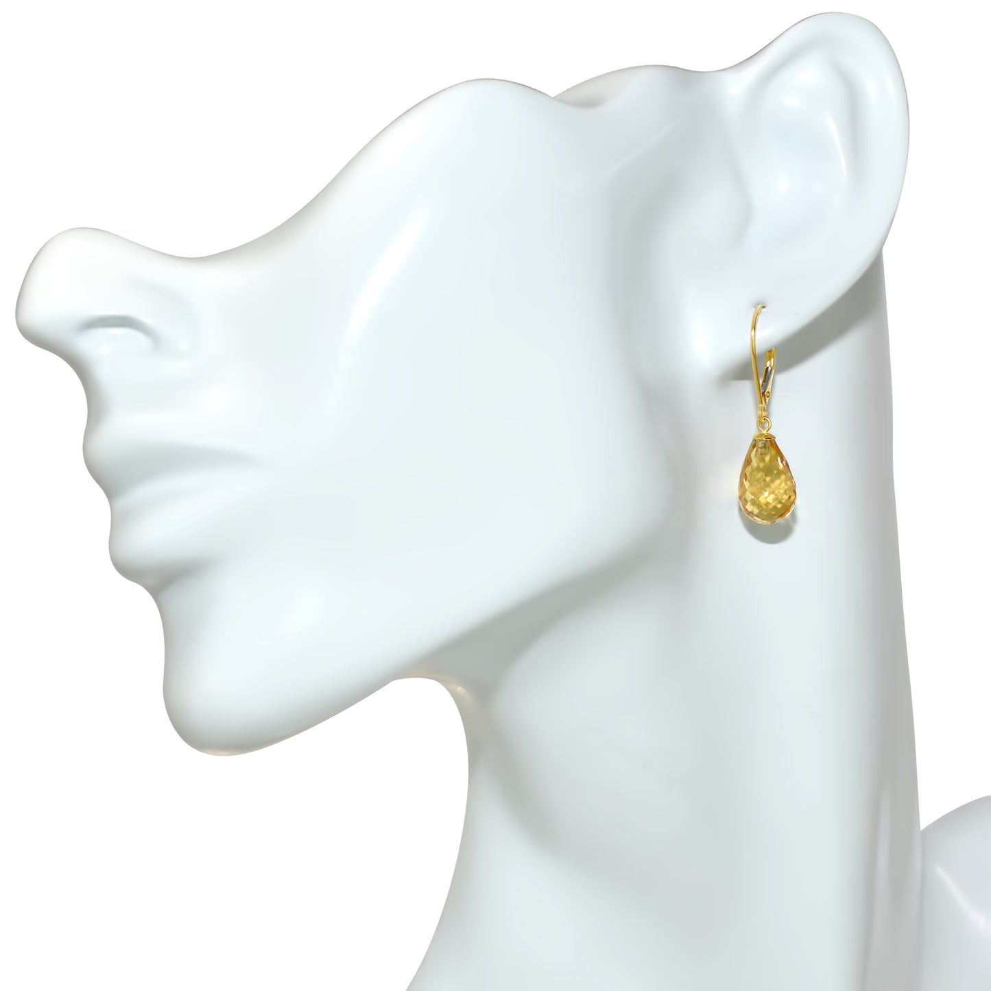 14k Blue Topaz Drop Leverback Earring Citrine