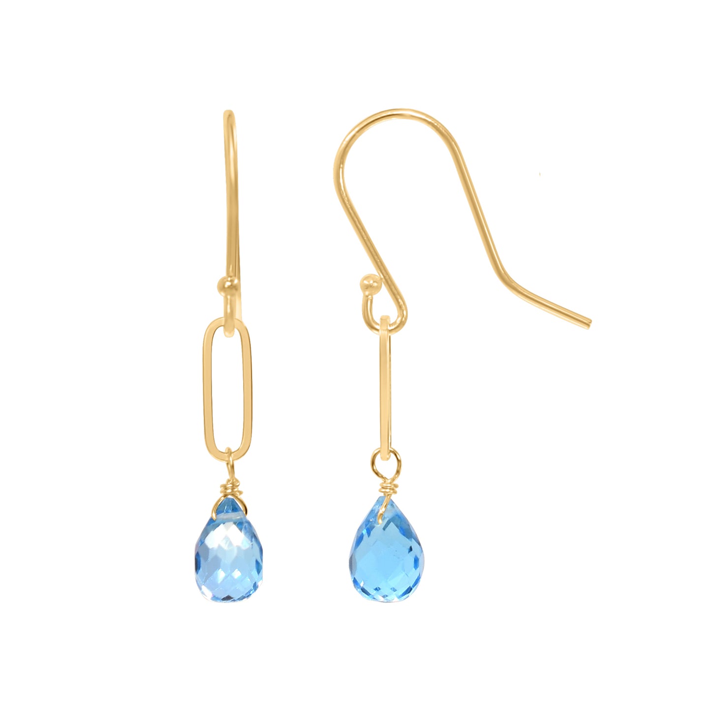 14k Amethyst Drop Paperclip Chain Hook Earring Swiss Blue Topaz