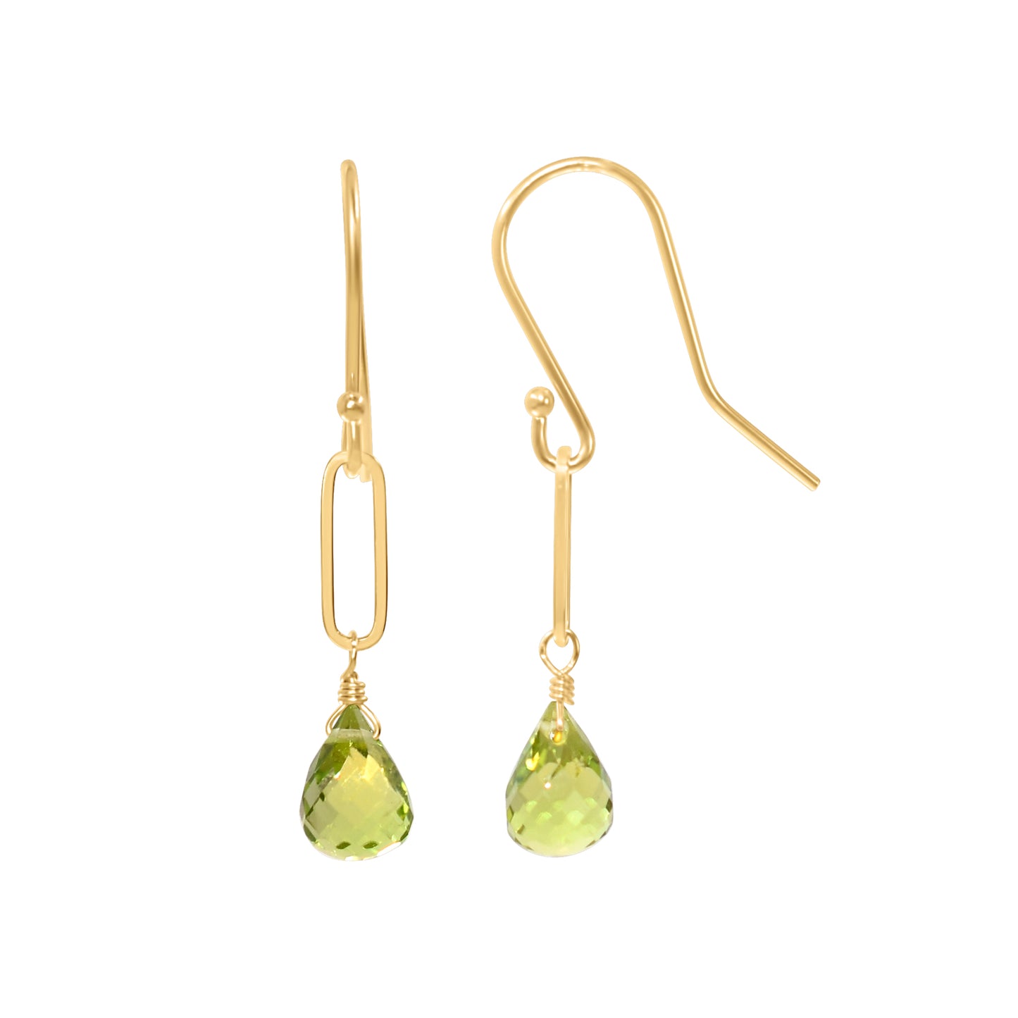 14k Amethyst Drop Paperclip Chain Hook Earring Peridot