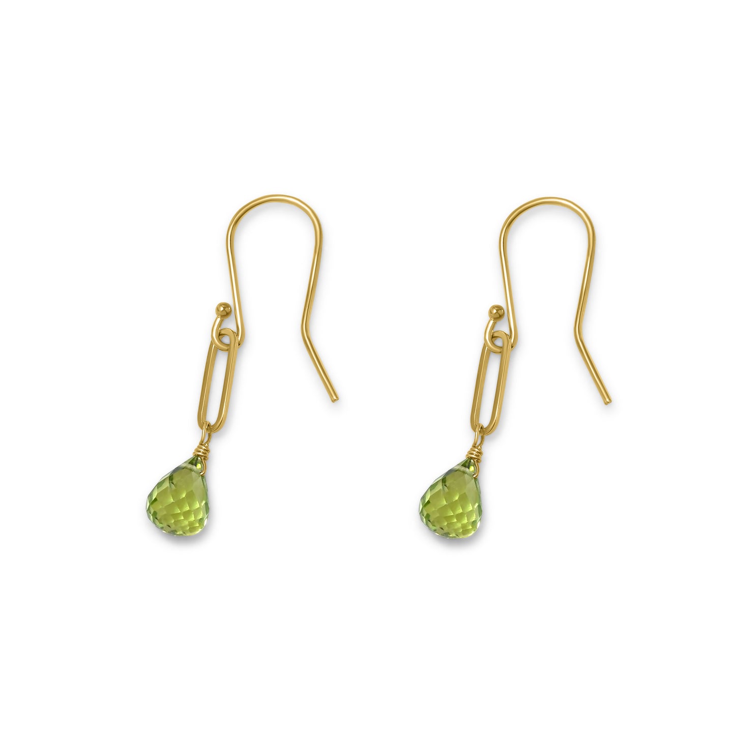 14k Amethyst Drop Paperclip Chain Hook Earring Peridot
