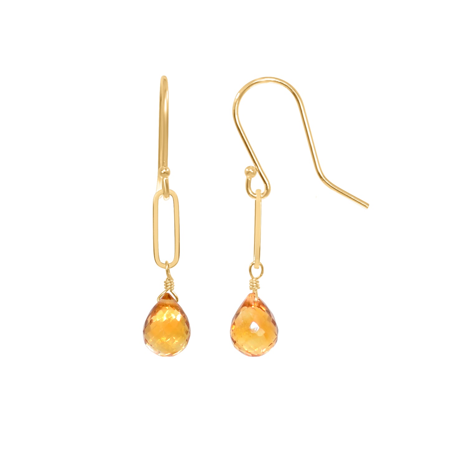 14k Amethyst Drop Paperclip Chain Hook Earring Citrine