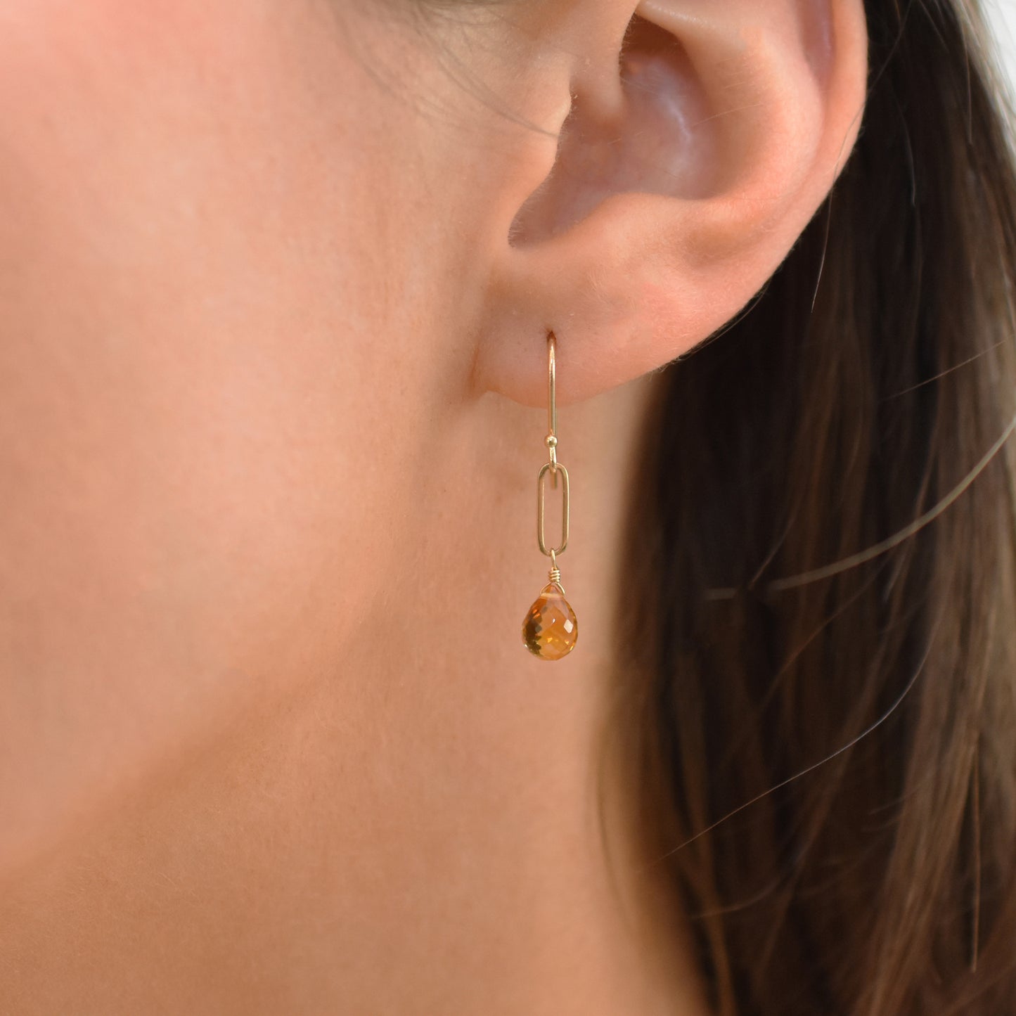 14k Amethyst Drop Paperclip Chain Hook Earring Citrine