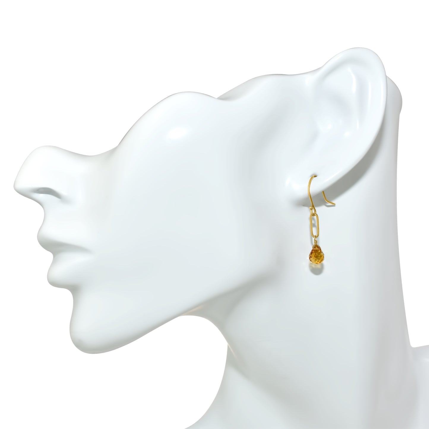 14k Amethyst Drop Paperclip Chain Hook Earring Citrine