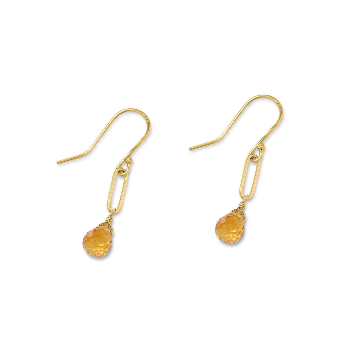 14k Amethyst Drop Paperclip Chain Hook Earring Citrine