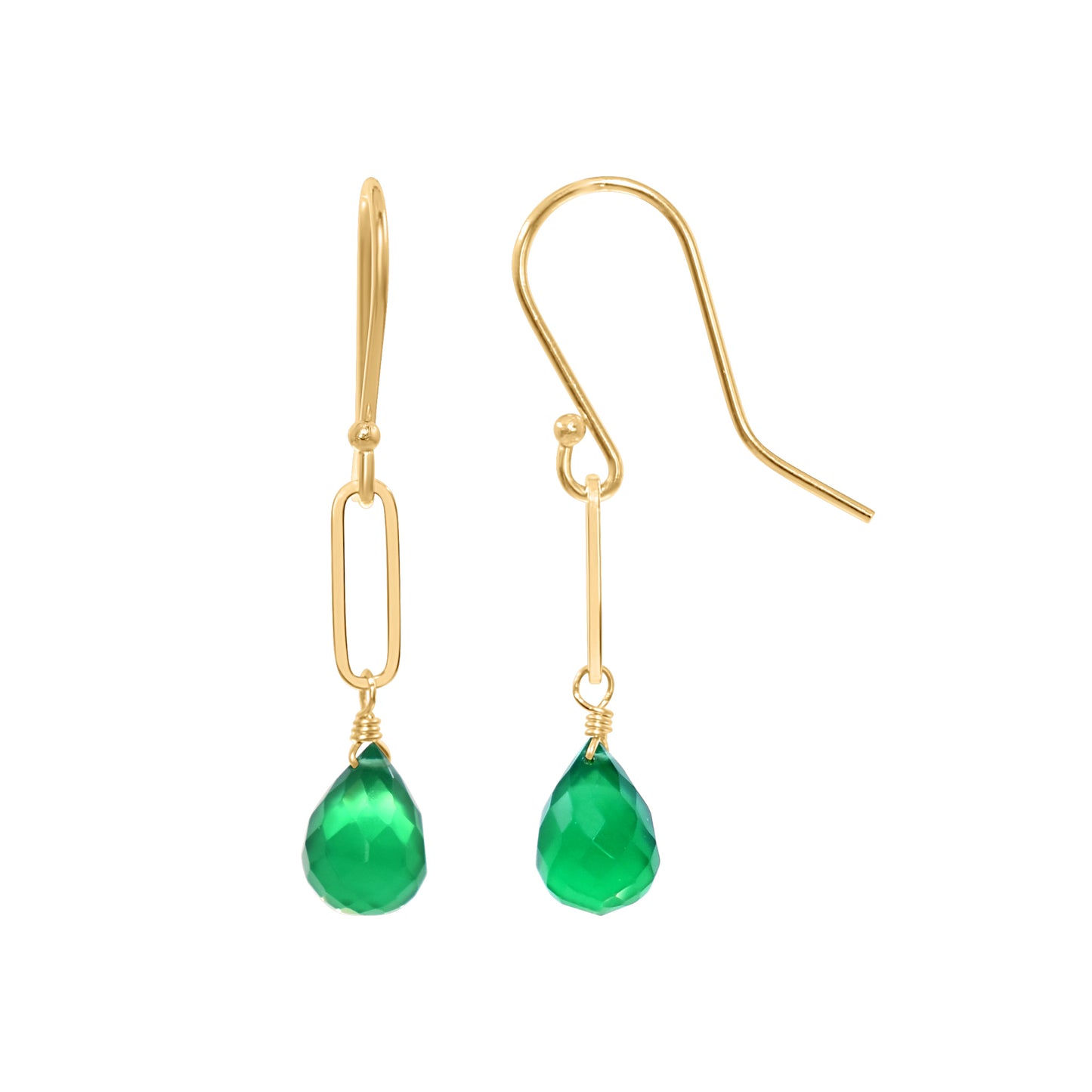 14k Amethyst Drop Paperclip Chain Hook Earring Green Onyx