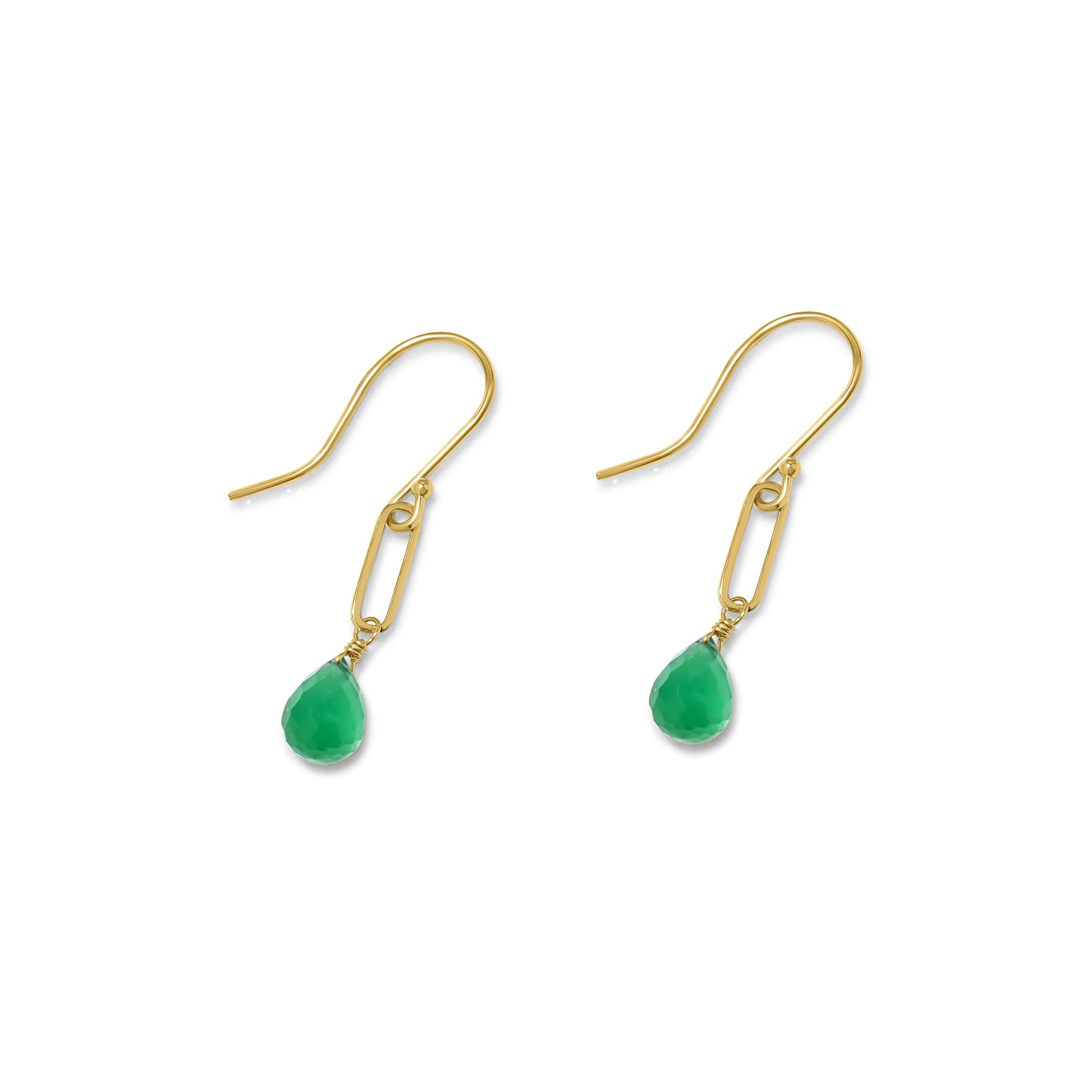 14k Amethyst Drop Paperclip Chain Hook Earring Green Onyx