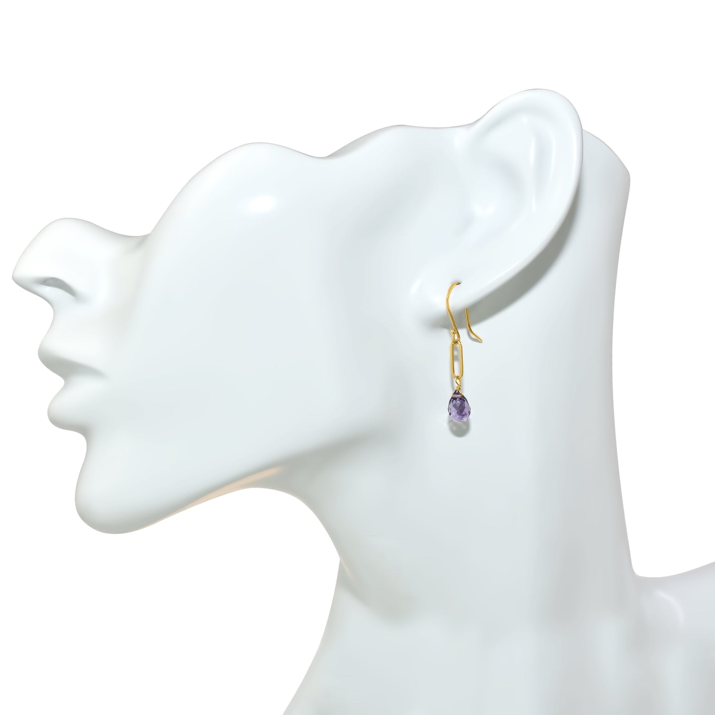14k Amethyst Drop Paperclip Chain Hook Earring Amethyst