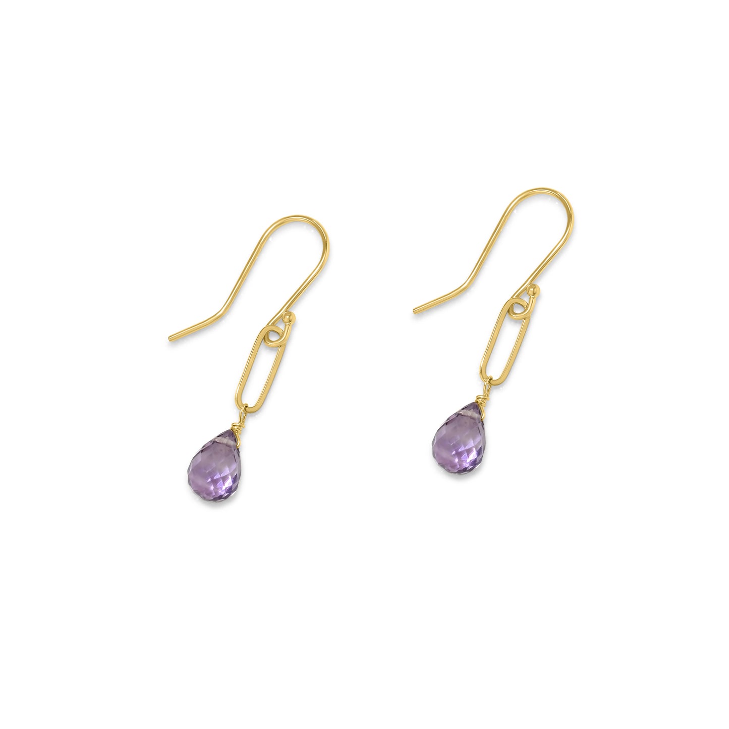 14k Amethyst Drop Paperclip Chain Hook Earring Amethyst