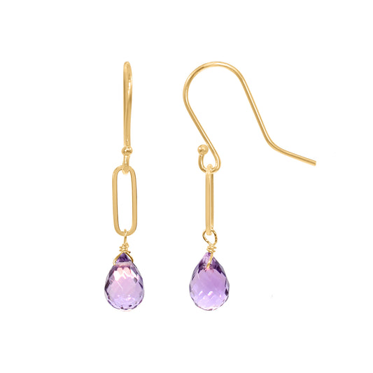 14k Amethyst Drop Paperclip Chain Hook Earring Amethyst