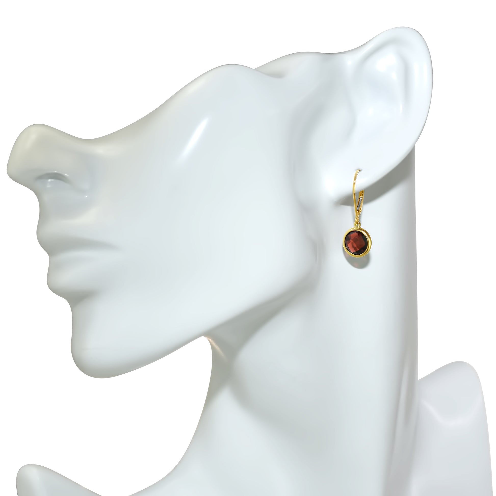 14k Garnet 8mm Round Bezel Leverback Earring
