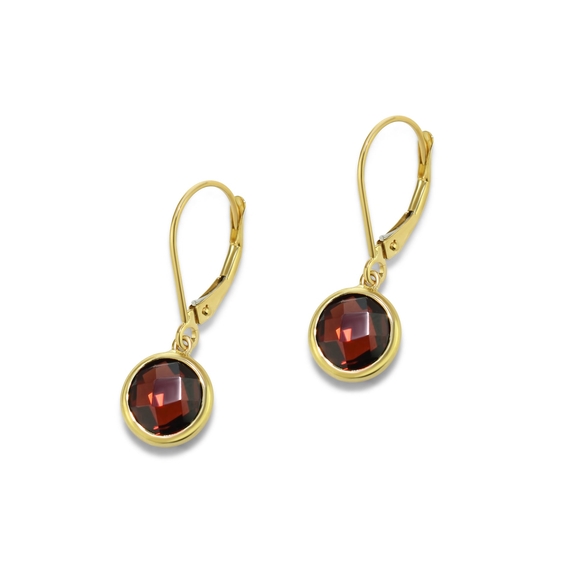 14k Garnet 8mm Round Bezel Leverback Earring