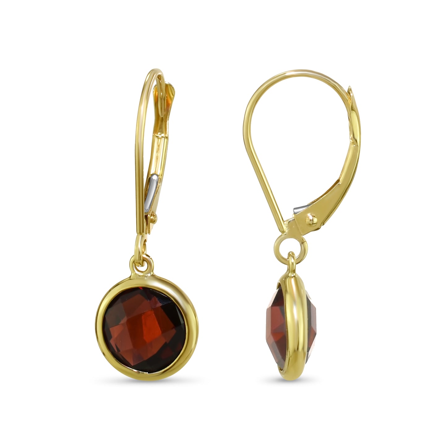 14k Garnet 8mm Round Bezel Leverback Earring