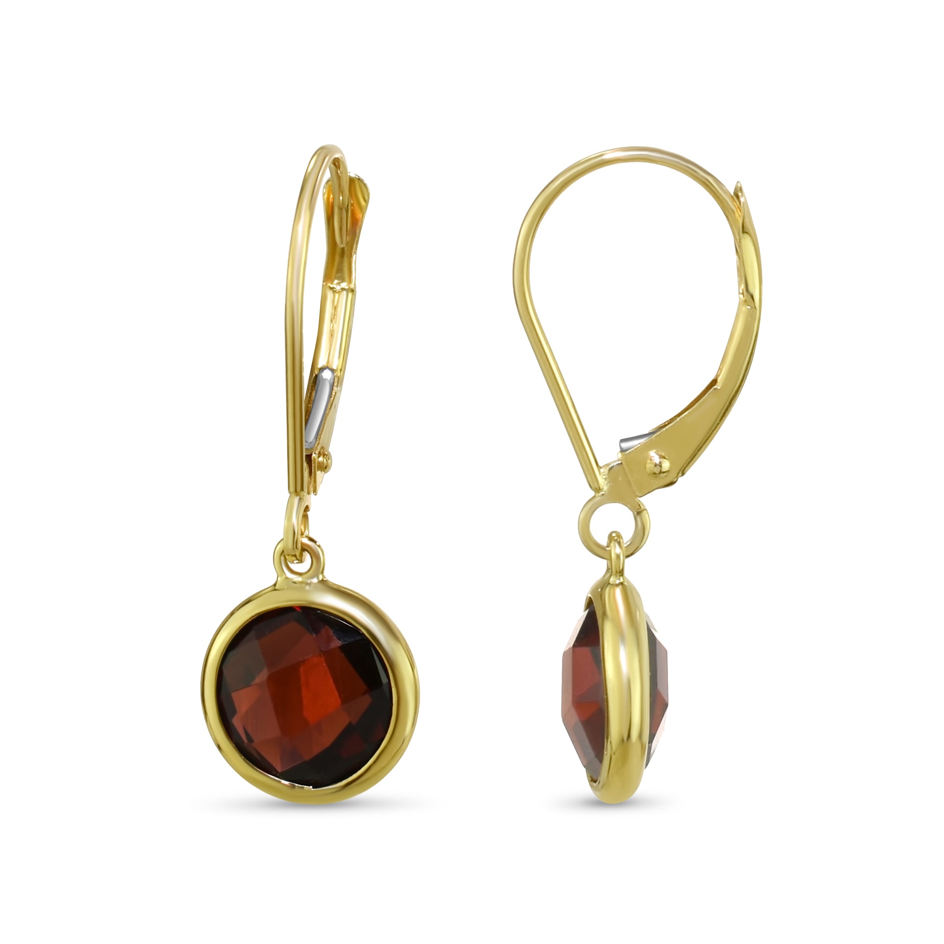 14k Garnet 8mm Round Bezel Leverback Earring