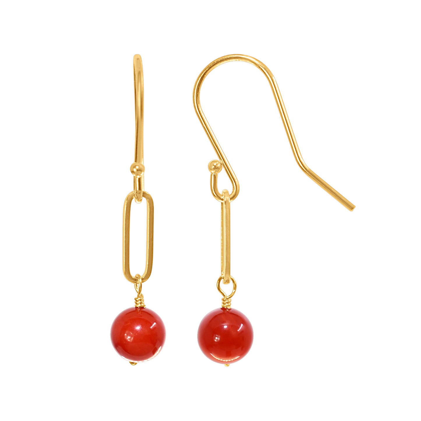 14k Jade or Coral Paperclip Link Hook Earring Red Coral