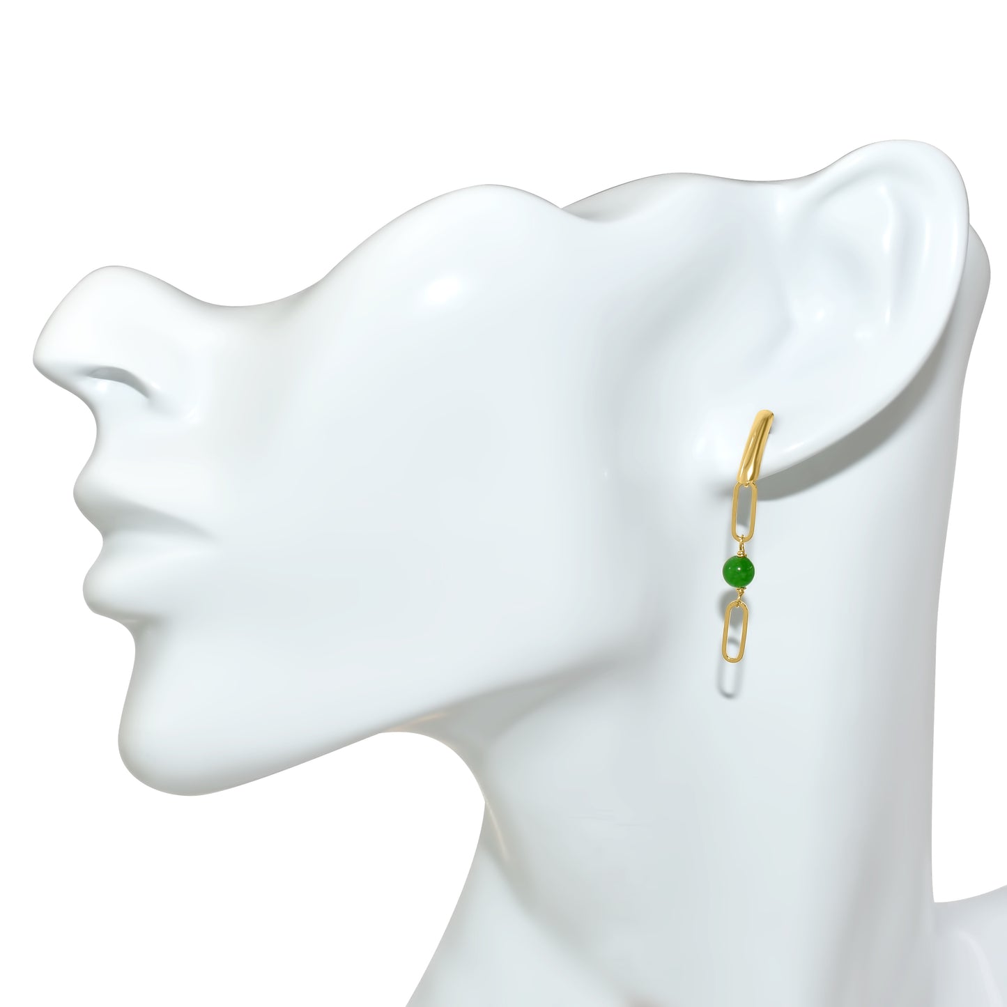 14k Jade Paperclip Link Bar Post Earring