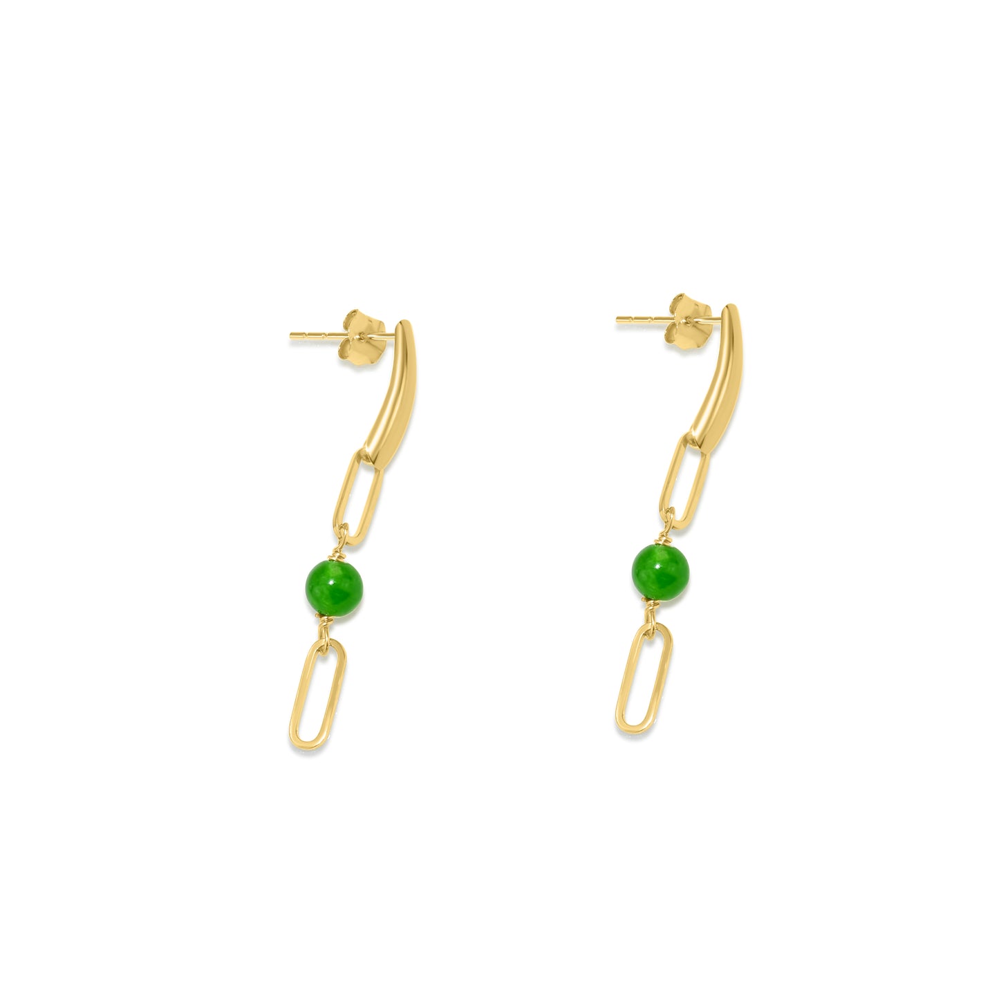 14k Jade Paperclip Link Bar Post Earring