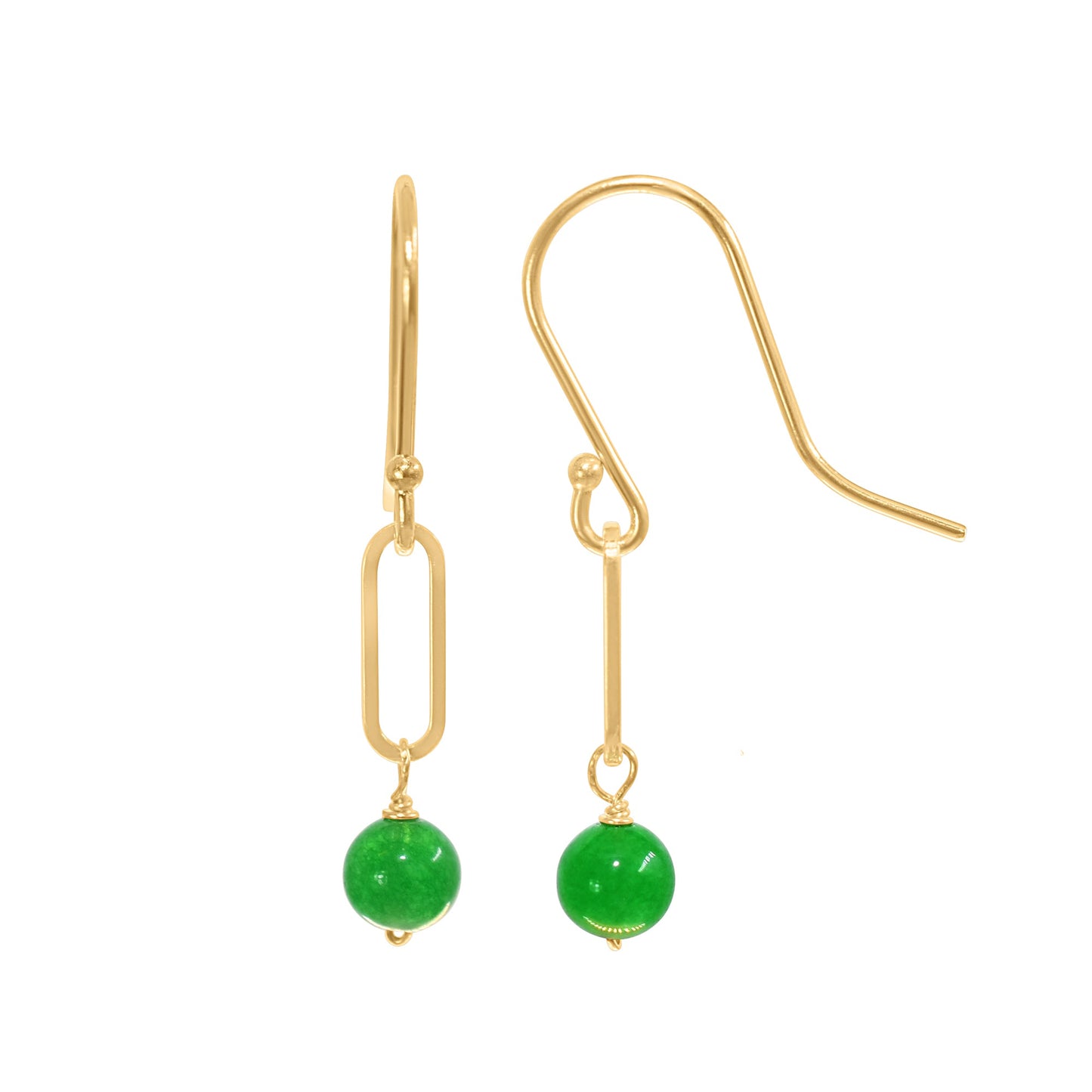 14k Jade or Coral Paperclip Link Hook Earring
