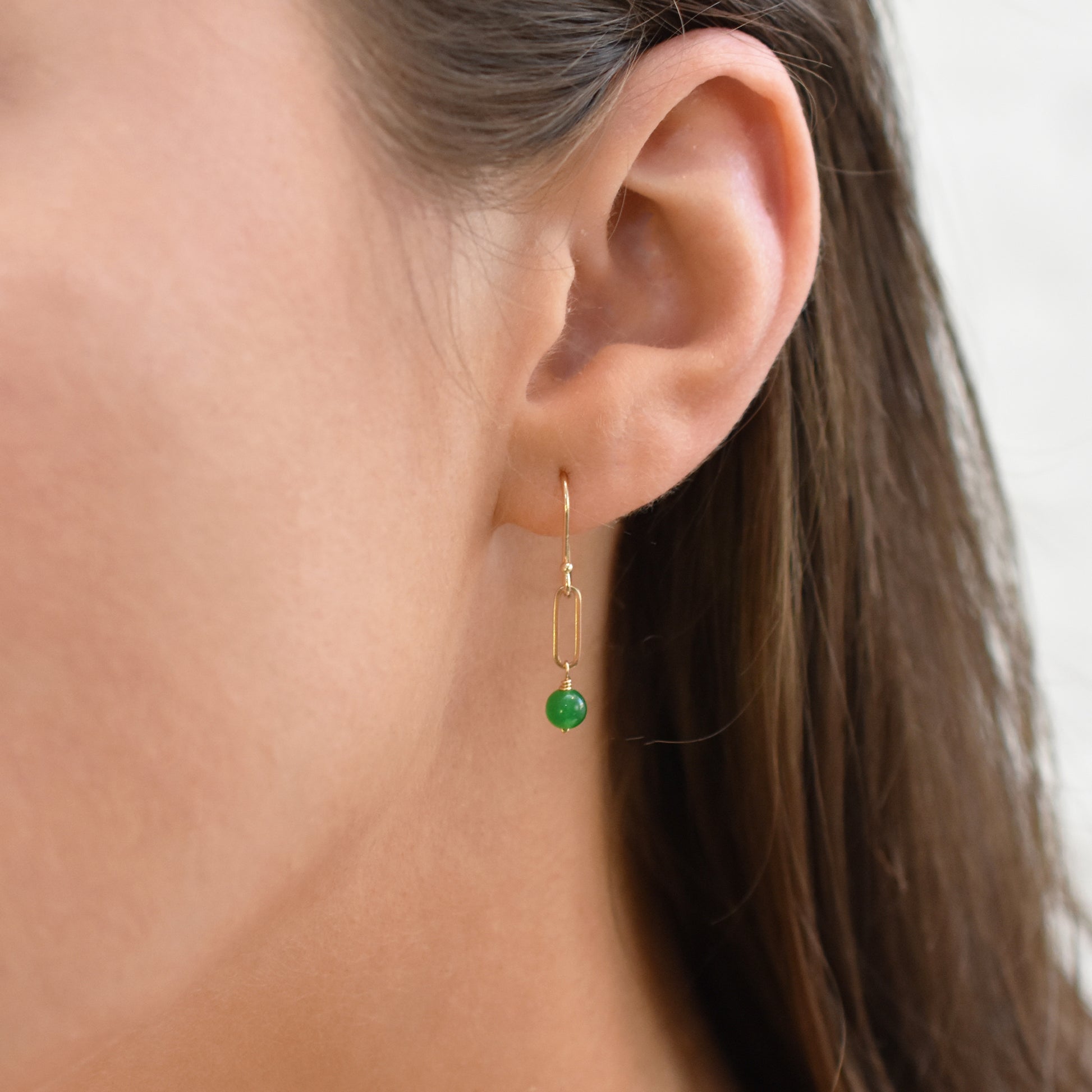 14k Jade or Coral Paperclip Link Hook Earring Jade