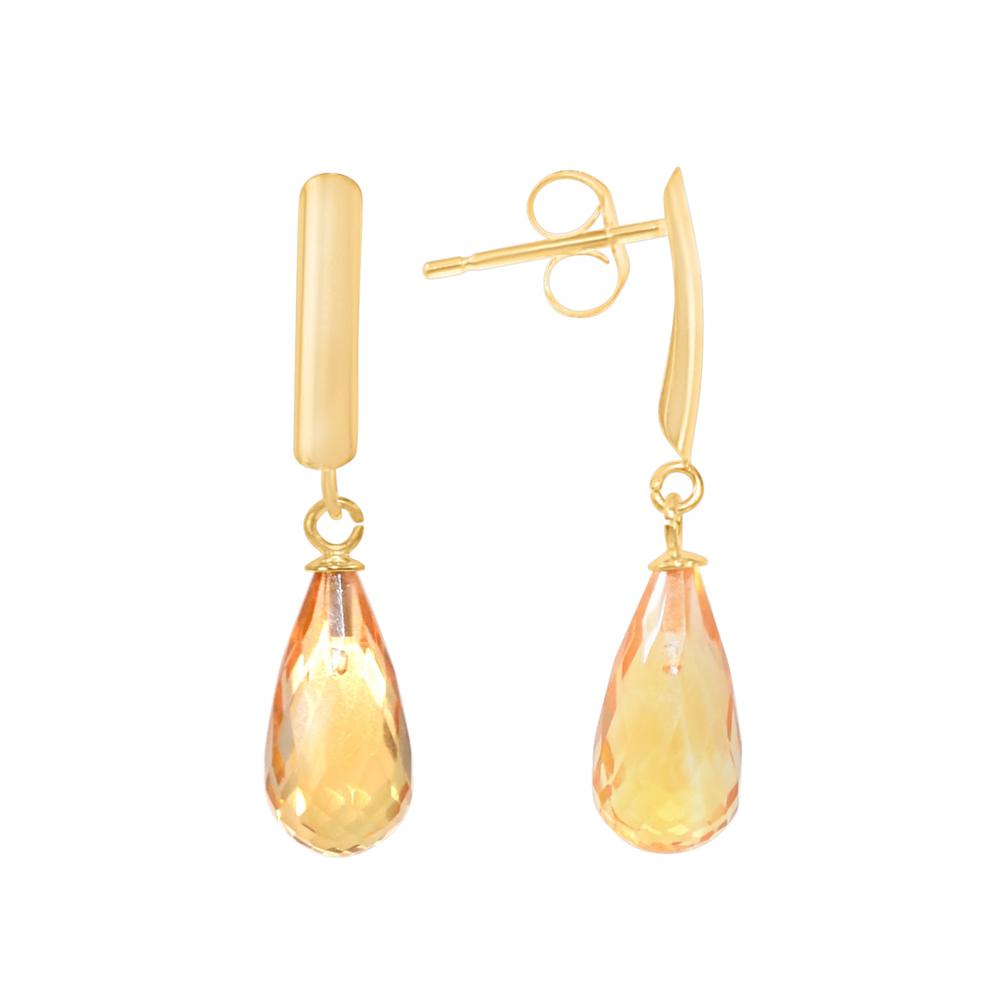 14k Gemstone Drop Bar Post Earring Citrine