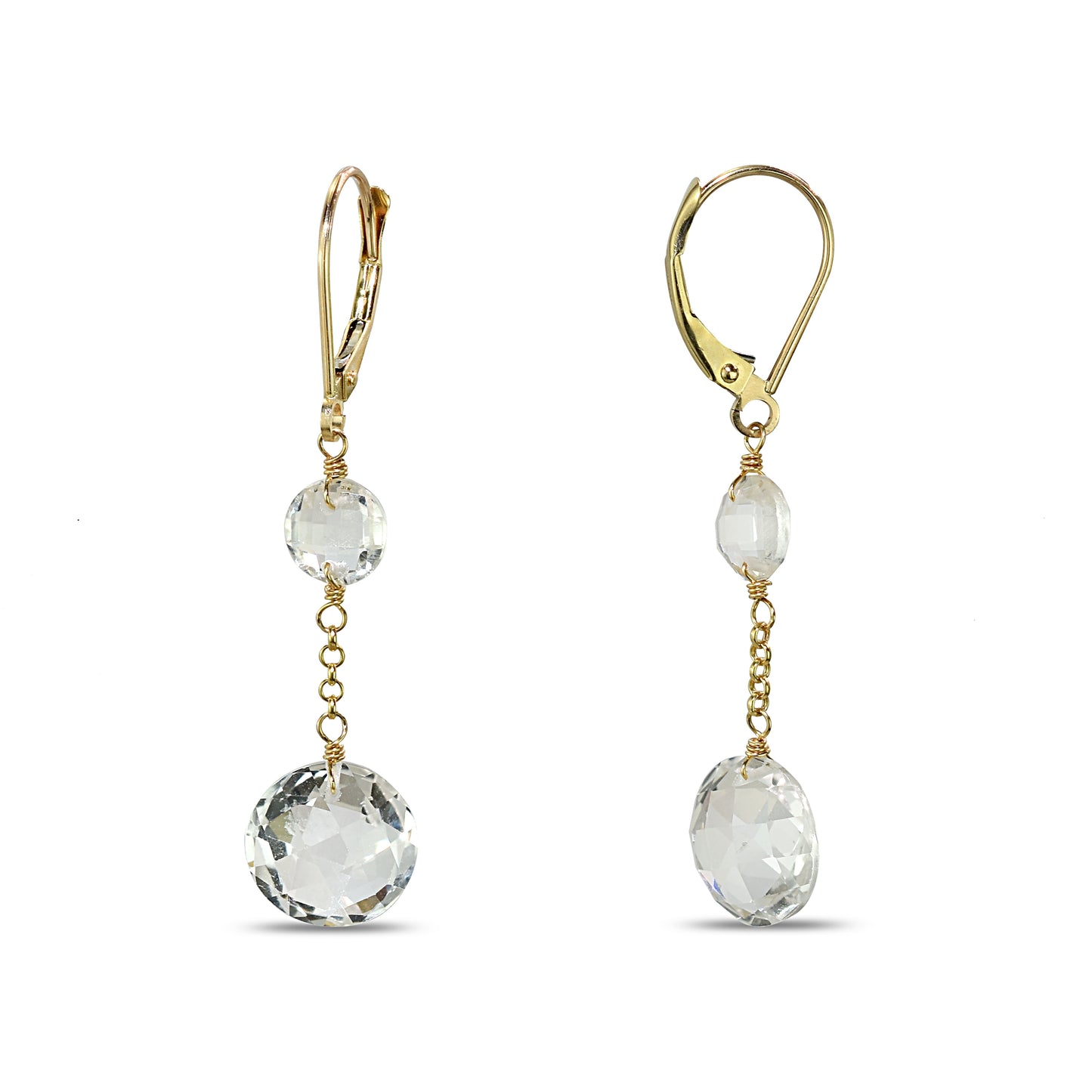 14k Two Gemstone Coin Dangle Leverback Earring