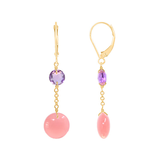 14k Amethyst Guava Quartz Dangle Leverback Earring