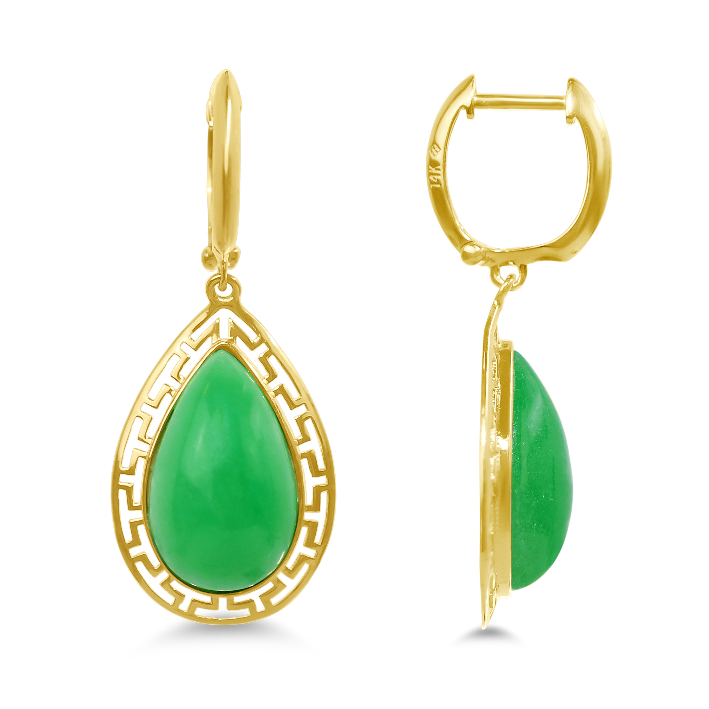 14k Green Jade Greek Key Hoop Earring