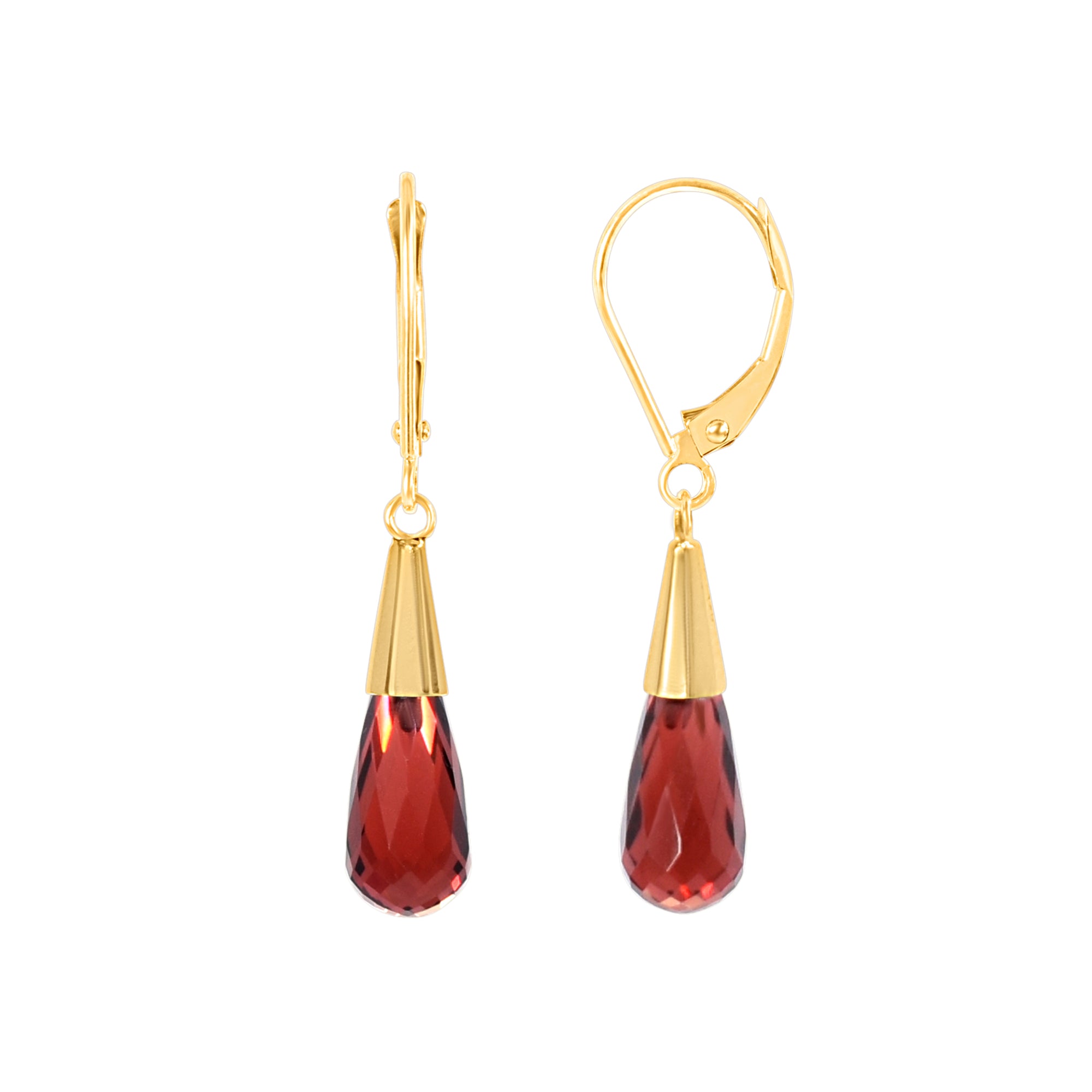 14k Garnet Drop with Cup Leverback Earring