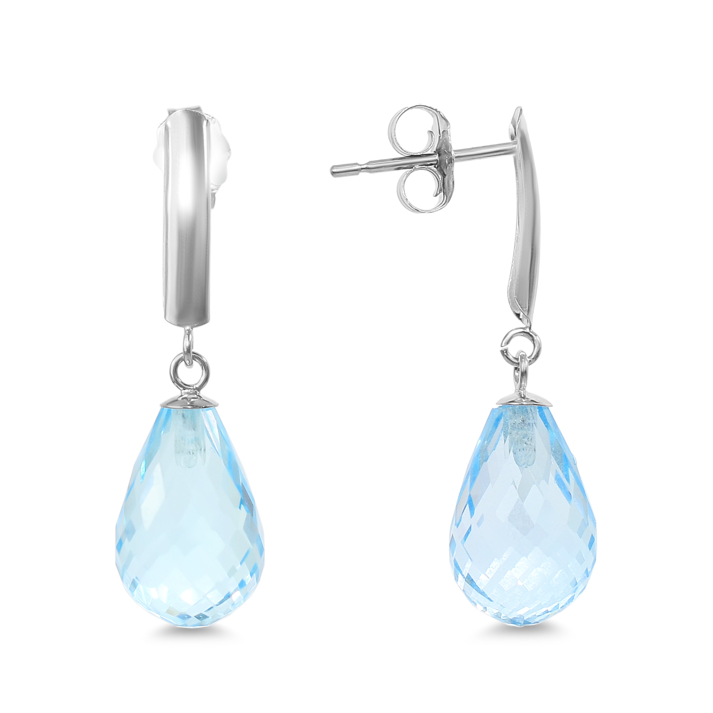 14k White Gold Blue Topaz Briolette Drop Post Earring