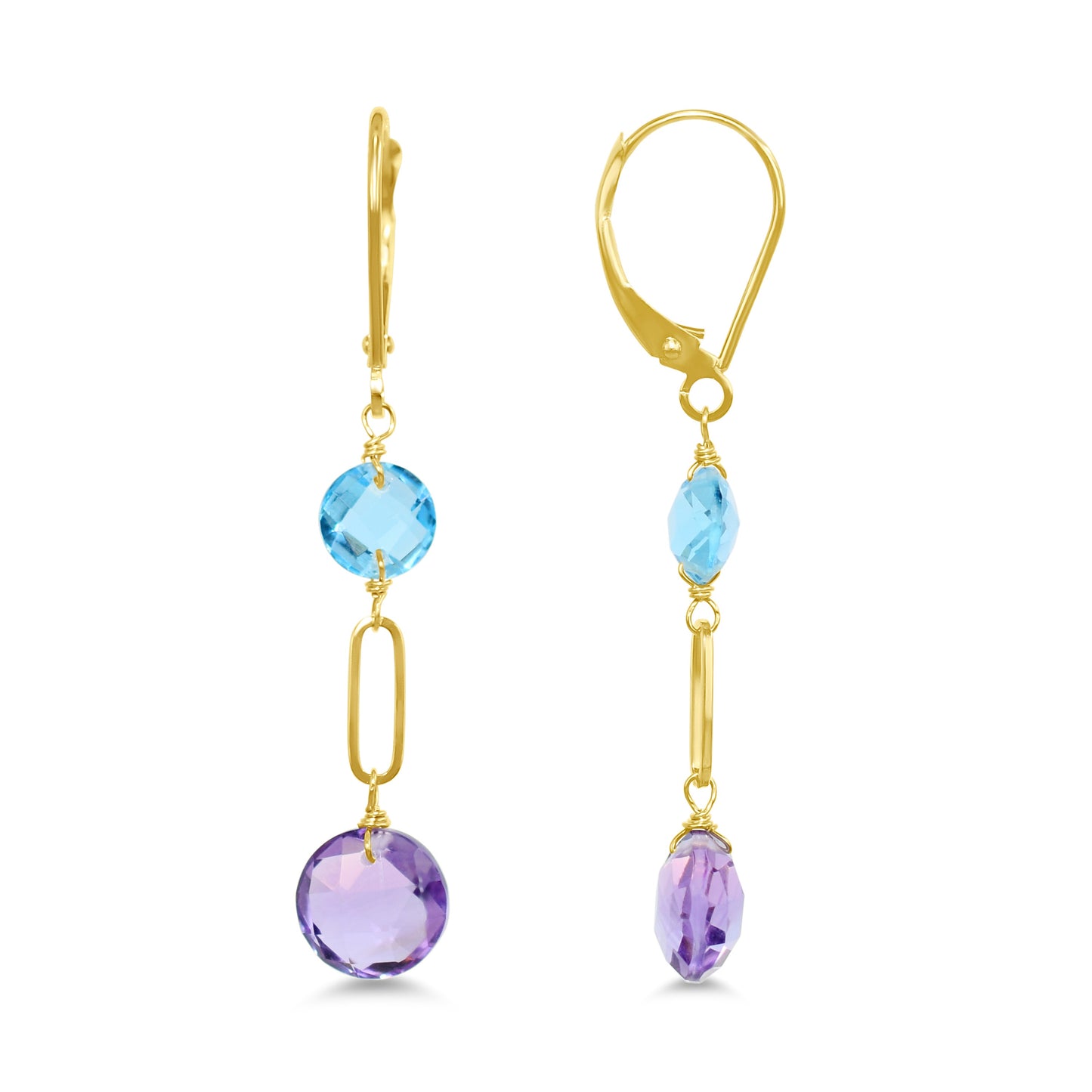 14k Gemstones Coin Shape Leverback Earring