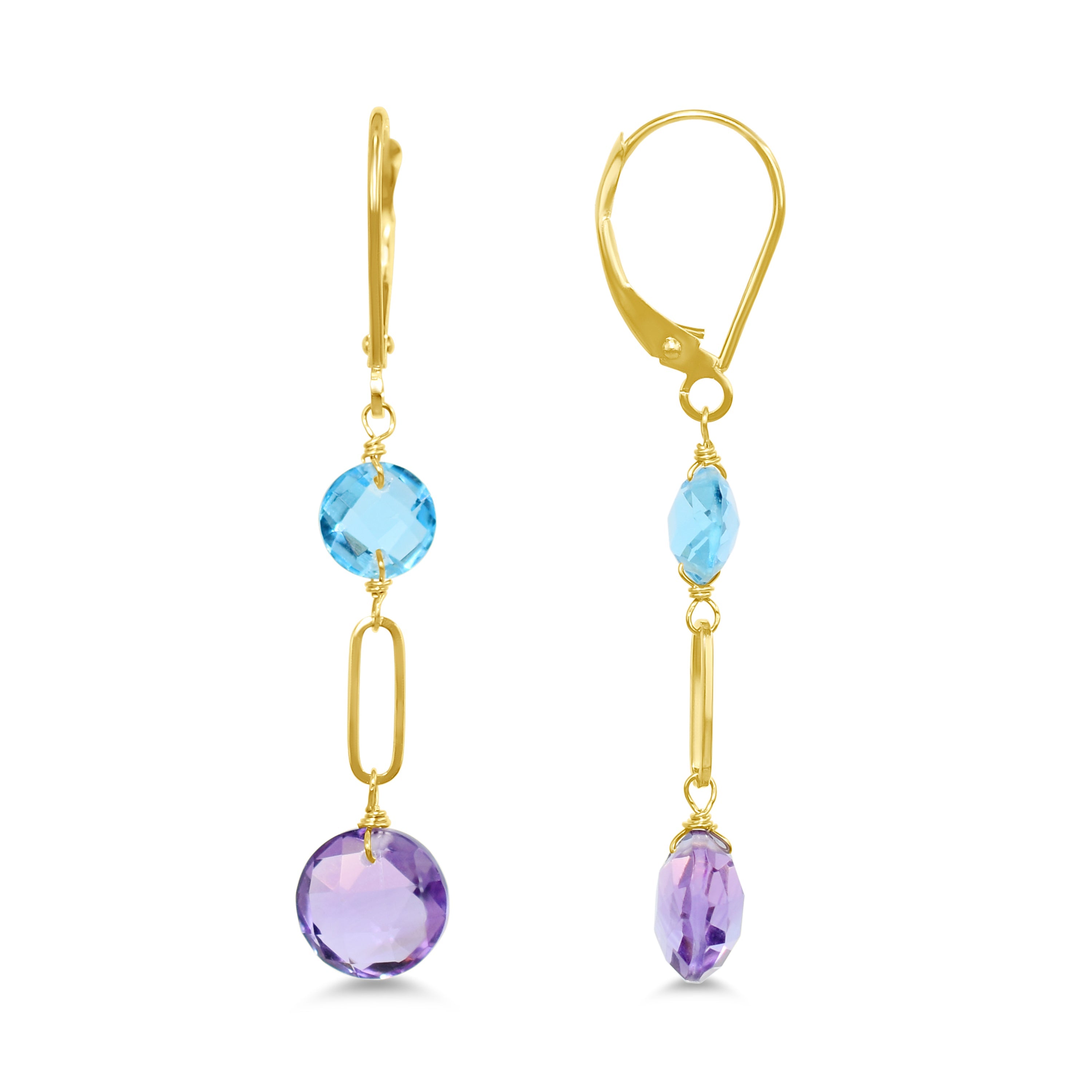 14k Gemstones Coin Shape Leverback Earring