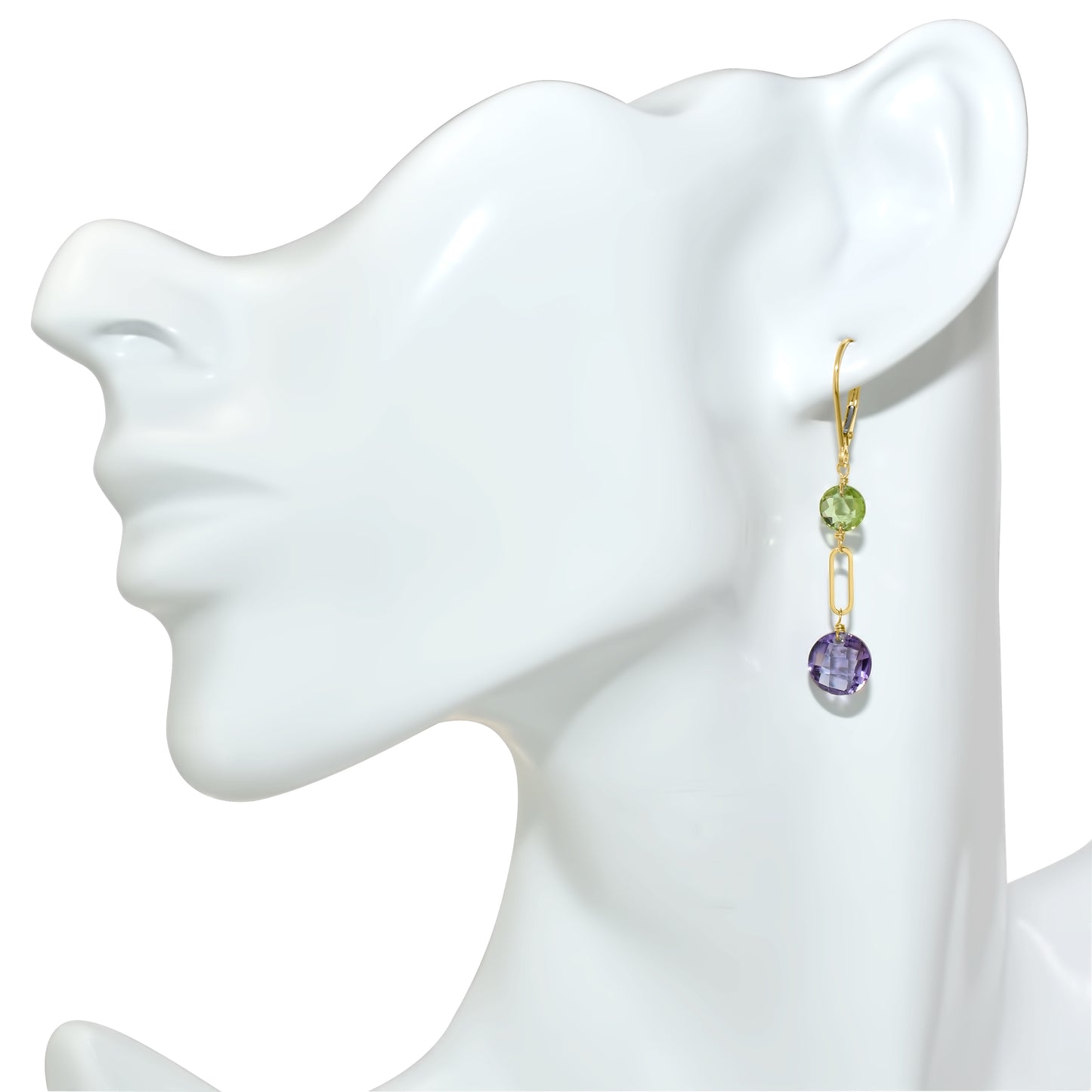 14k Peridot Amethyst Coin Leverback Earring