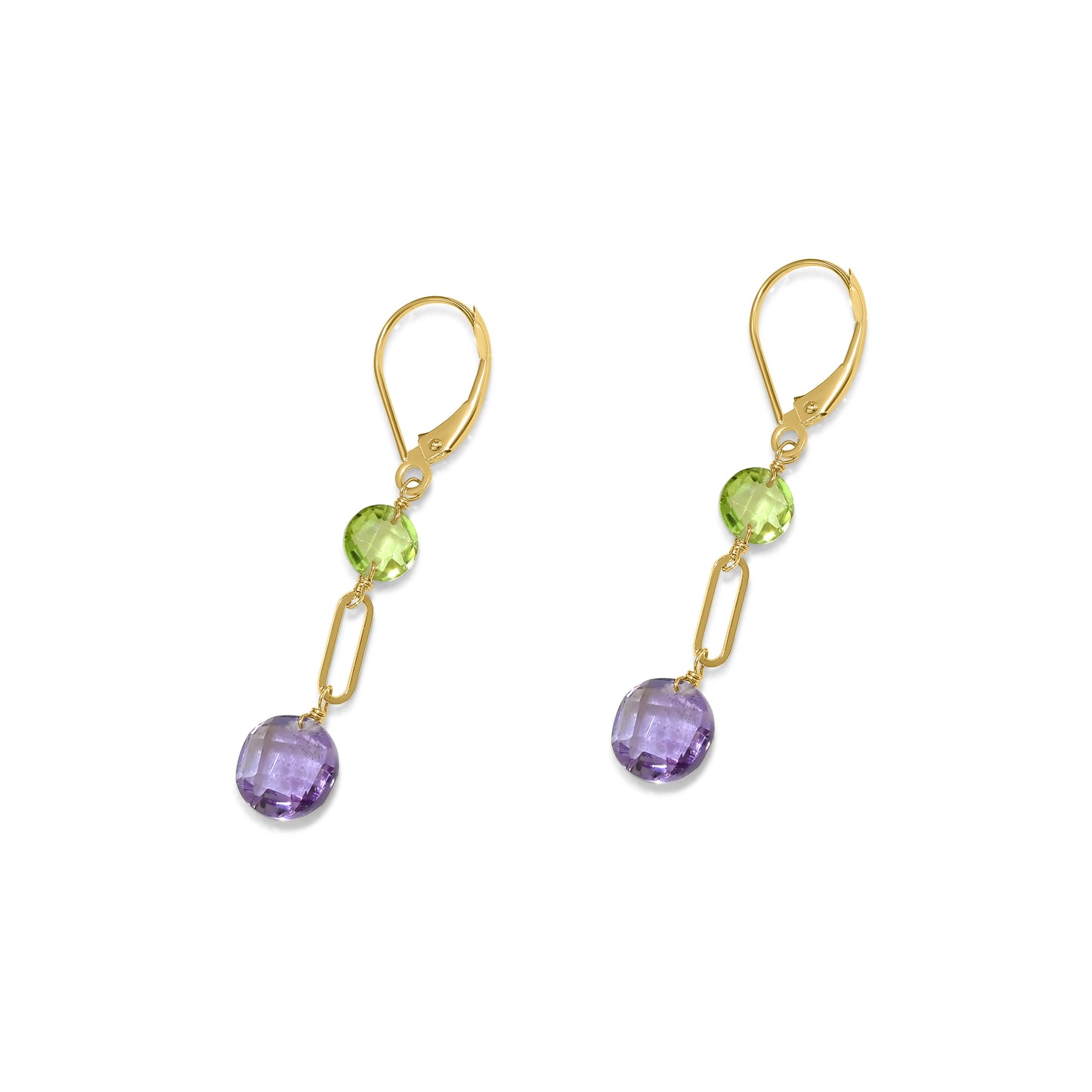 14k Peridot Amethyst Coin Leverback Earring