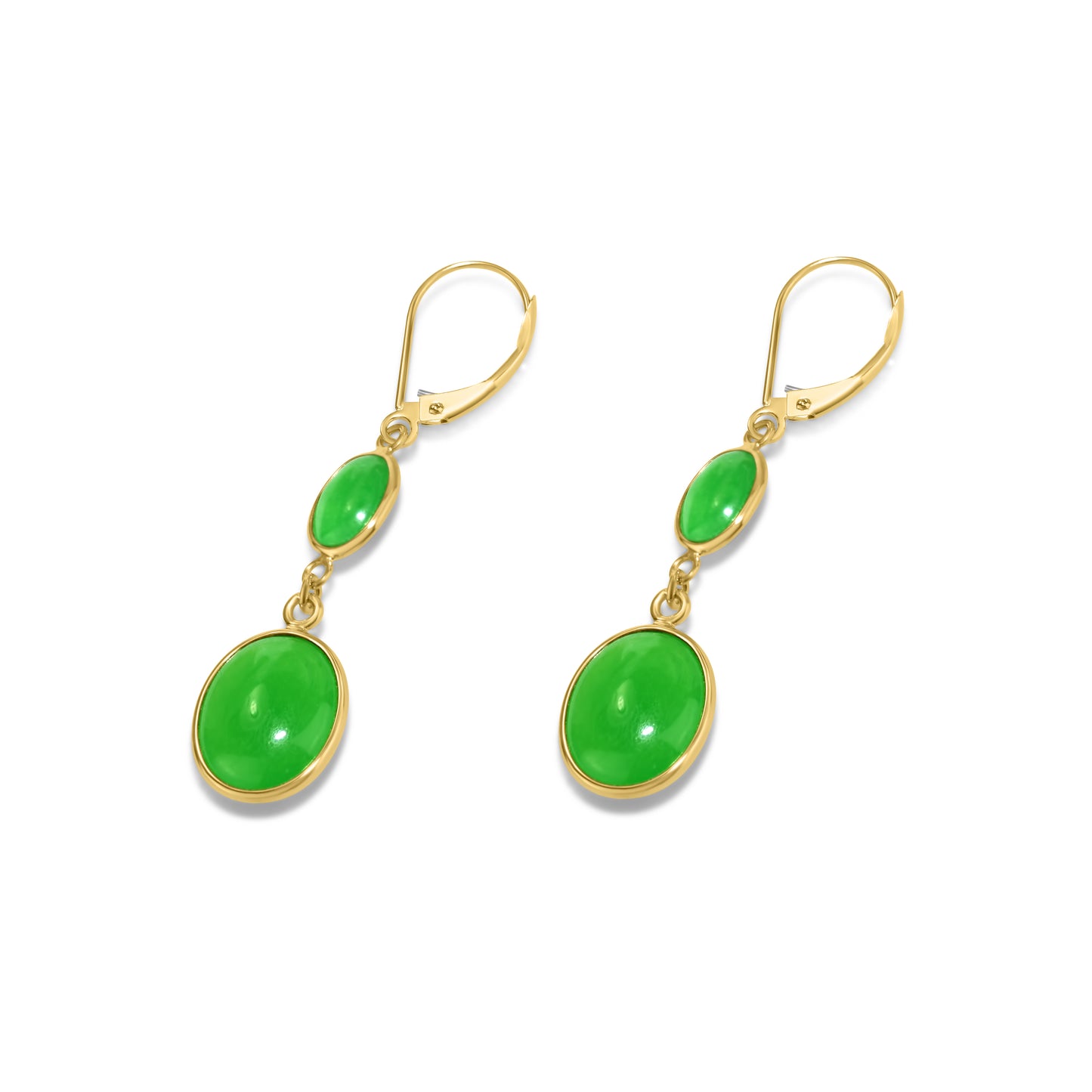 14k Green Jade Double Oval Bezel Lever back Earring