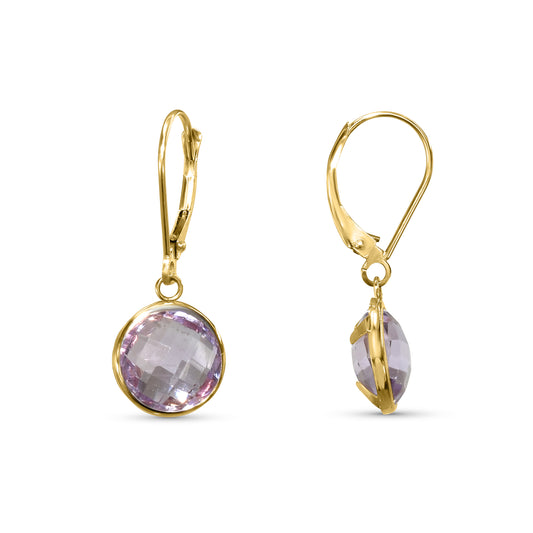 14k Pink Amethyst Back Set Bezel Leverback Earring