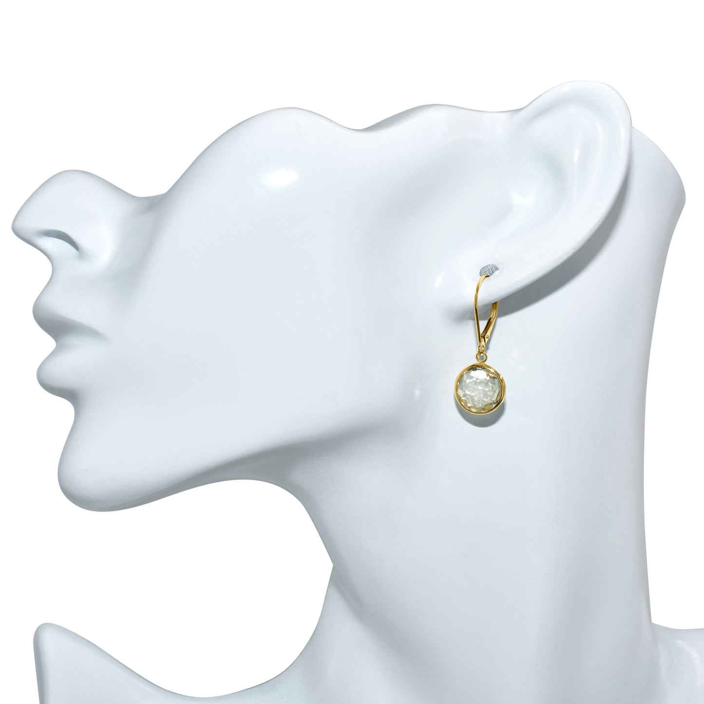 14k Gemstone Back Set Bezel Leverback Earring
