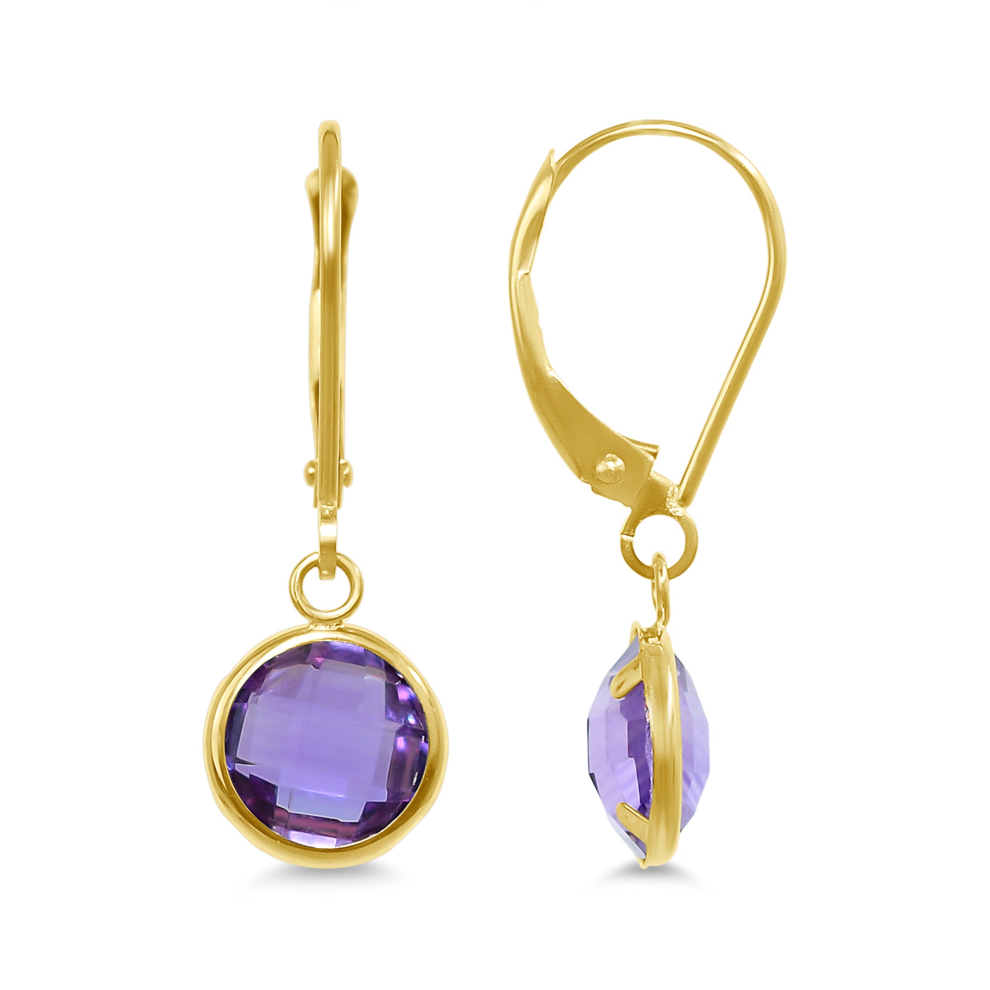14k 8mm Gemstone Back Set Bezel Leverback Earring Pink Amethyst