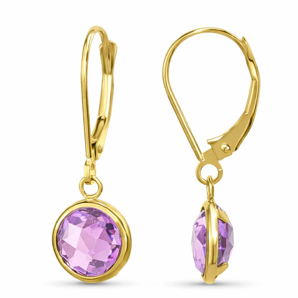 14k 8mm Gemstone Back Set Bezel Leverback Earring