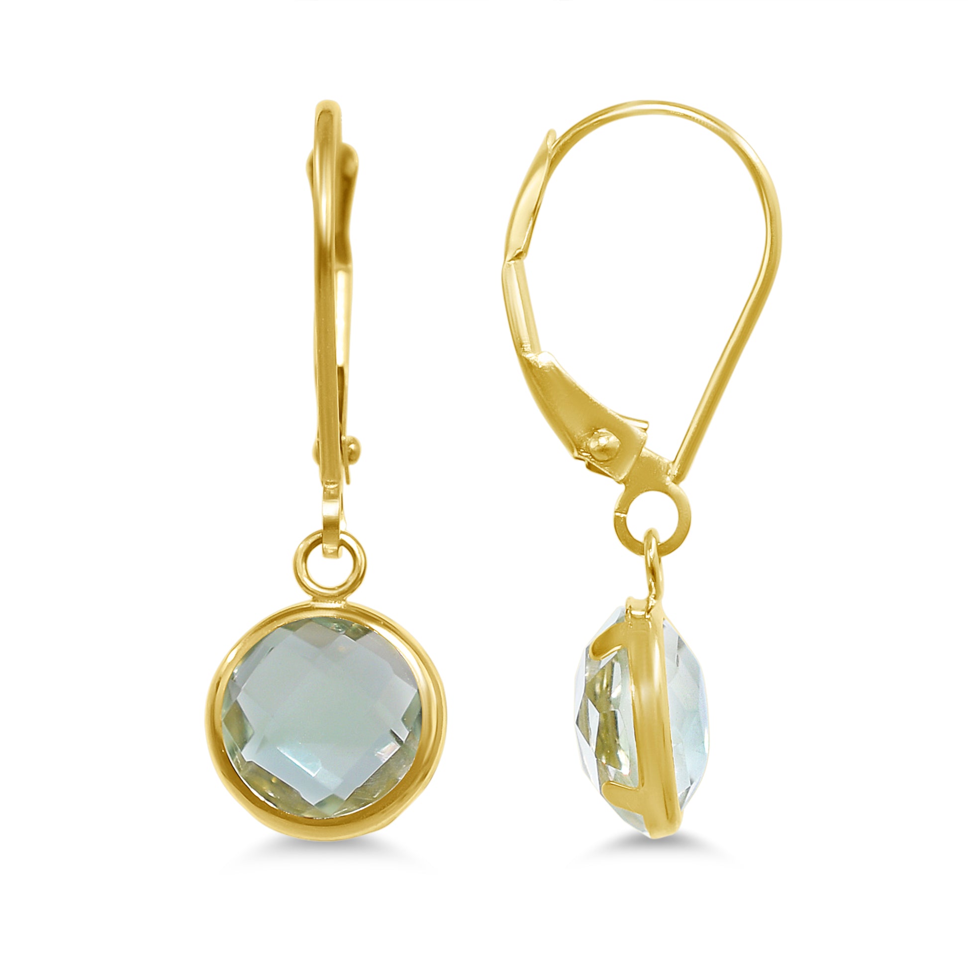 14k 8mm Gemstone Back Set Bezel Leverback Earring Green Amethyst