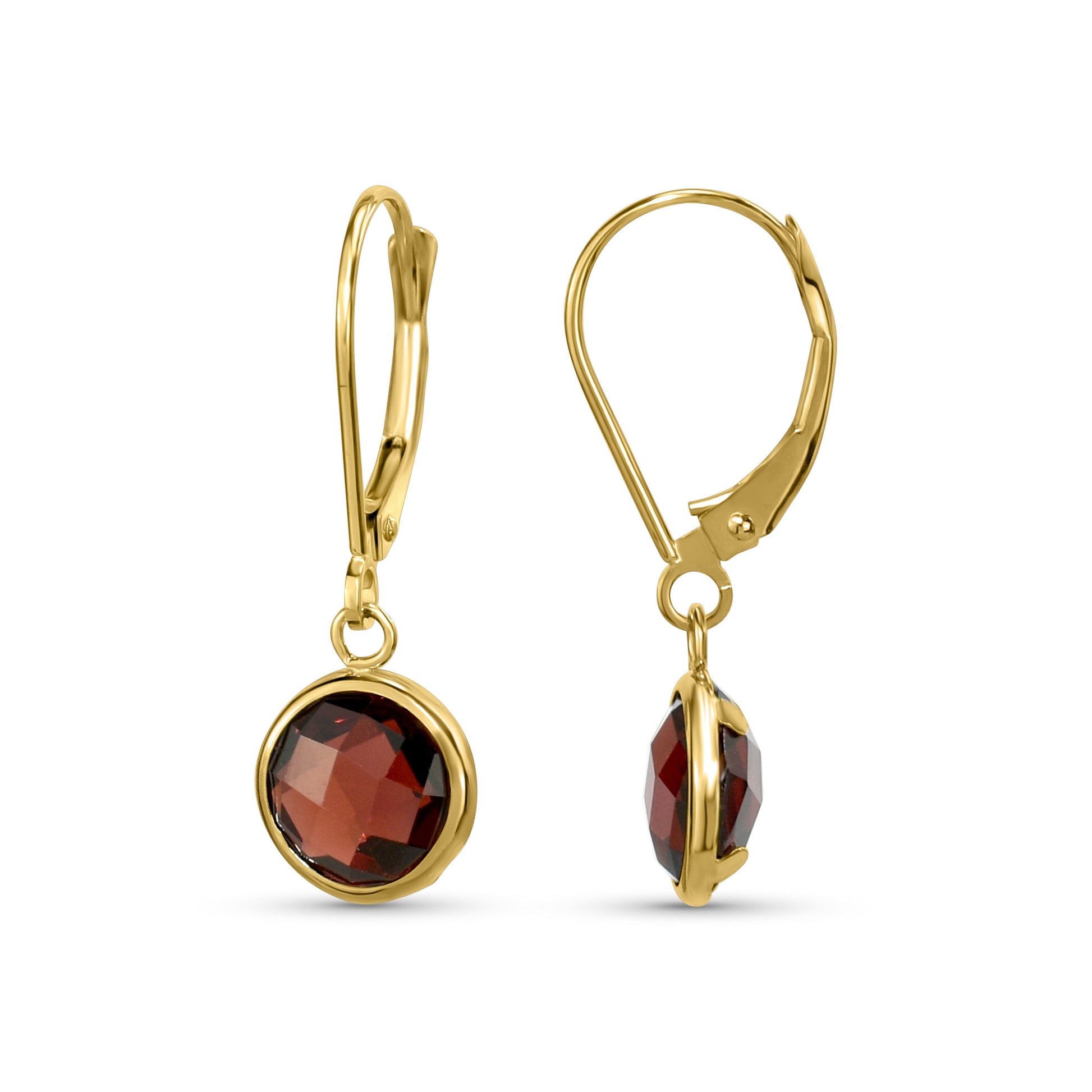 14k 8mm Gemstone Back Set Bezel Leverback Earring Garnet