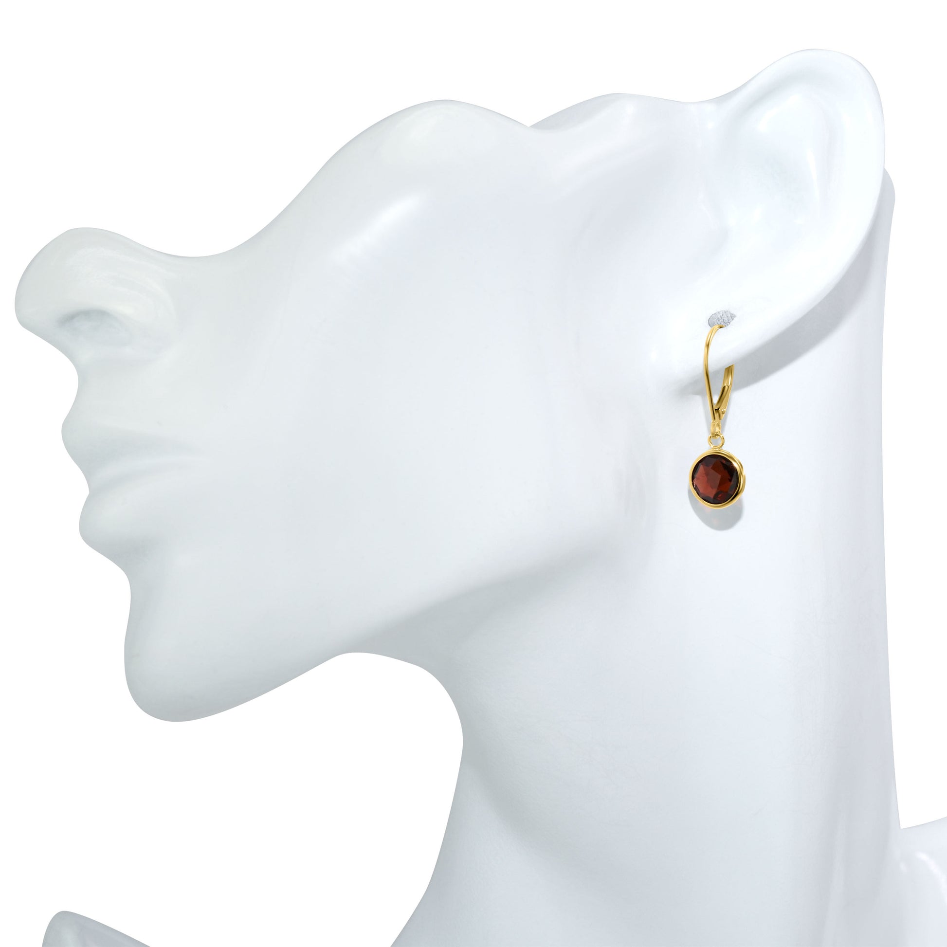 14k 8mm Gemstone Back Set Bezel Leverback Earring Garnet