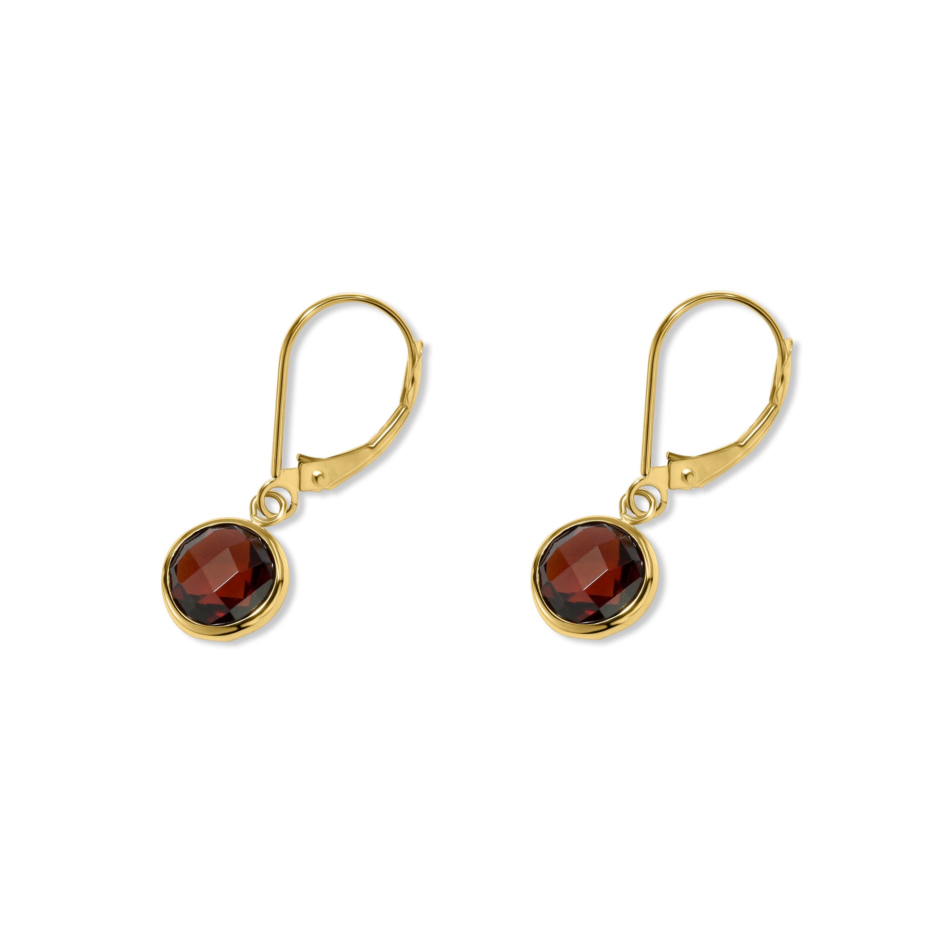 14k 8mm Gemstone Back Set Bezel Leverback Earring Garnet