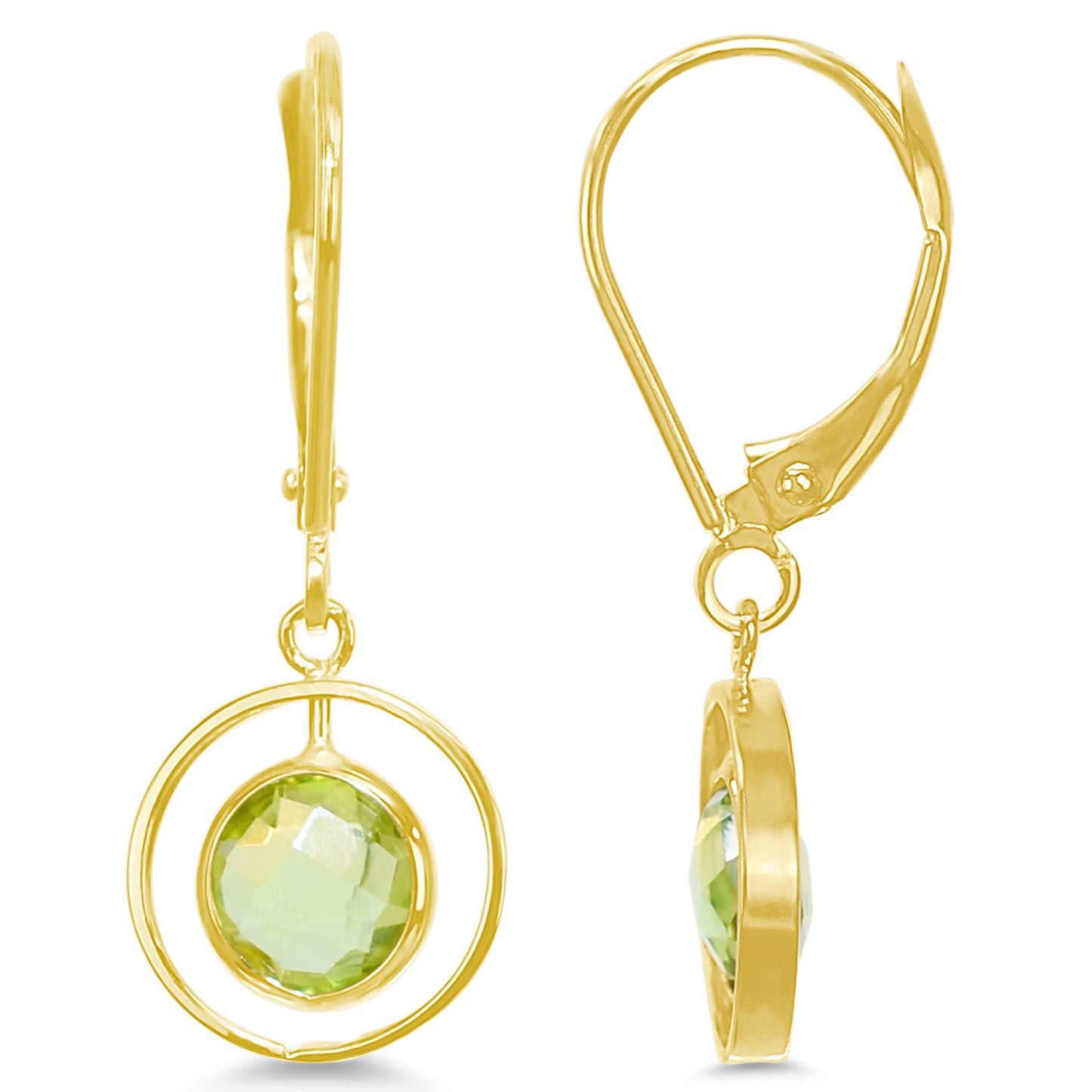 14k Yellow Peridot Halo Leverback Earring