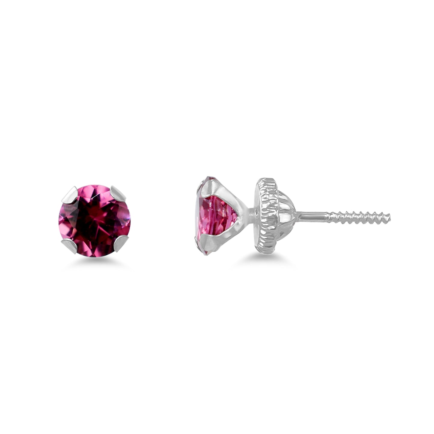 14k White Pink Tourmaline Stud Screw Back Earring