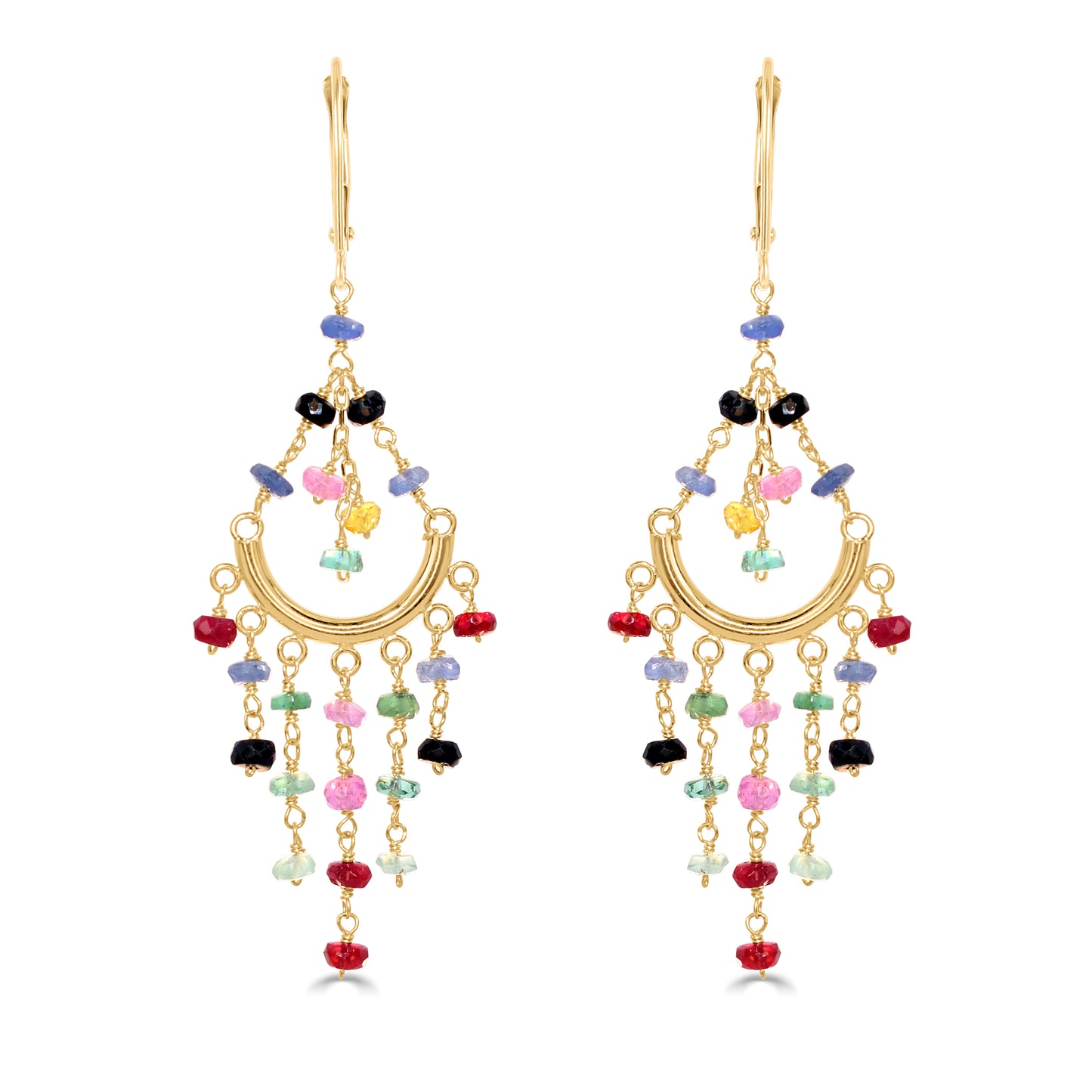 14k Multi Precious Stones Chandelier Leverback Earring Multi Gemstone