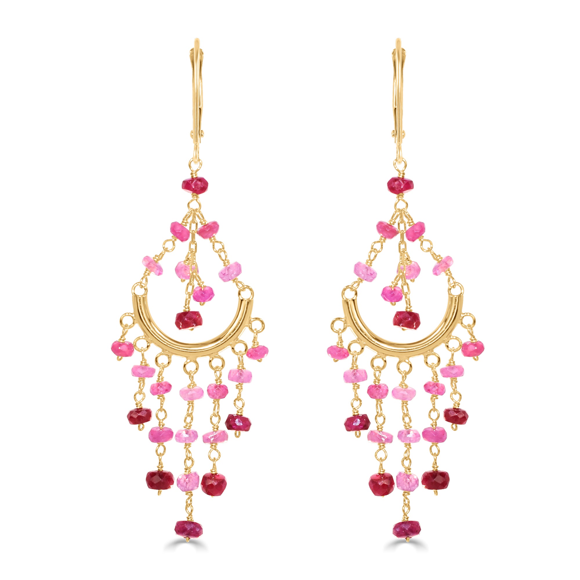 14k Multi Precious Stones Chandelier Leverback Earring Ruby