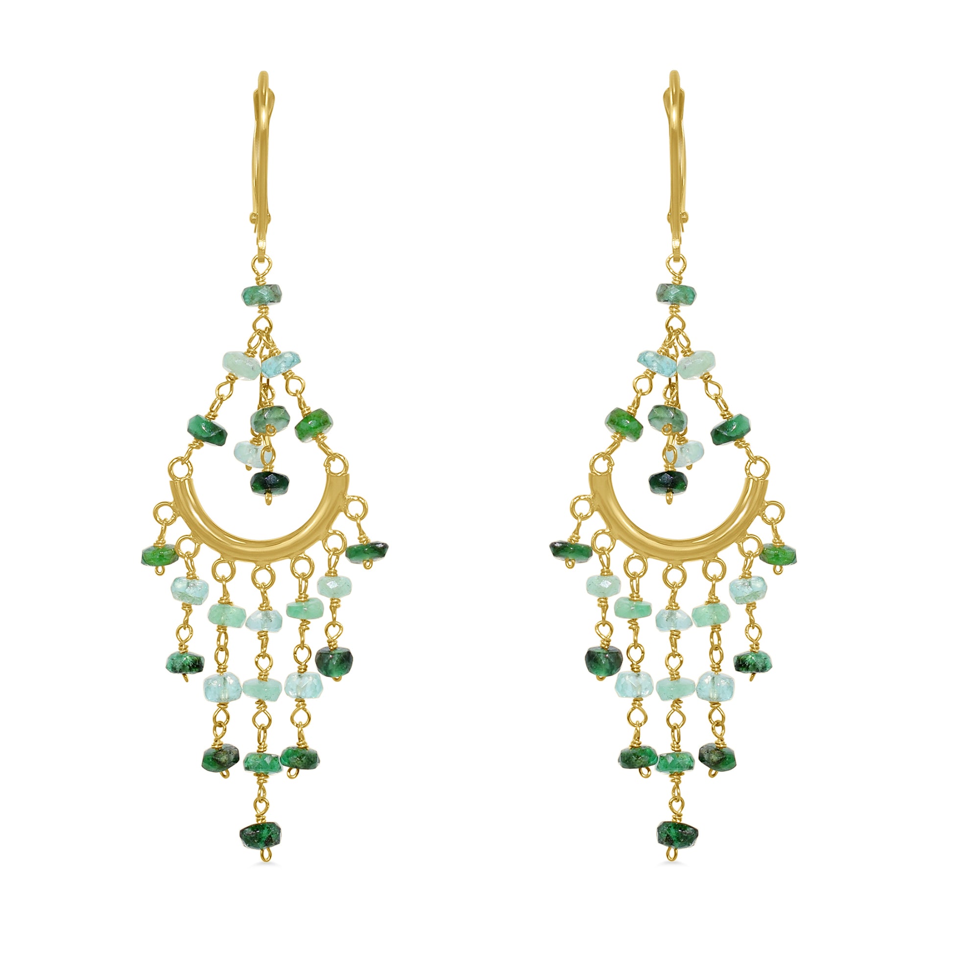 14k Multi Precious Stones Chandelier Leverback Earring Emerald