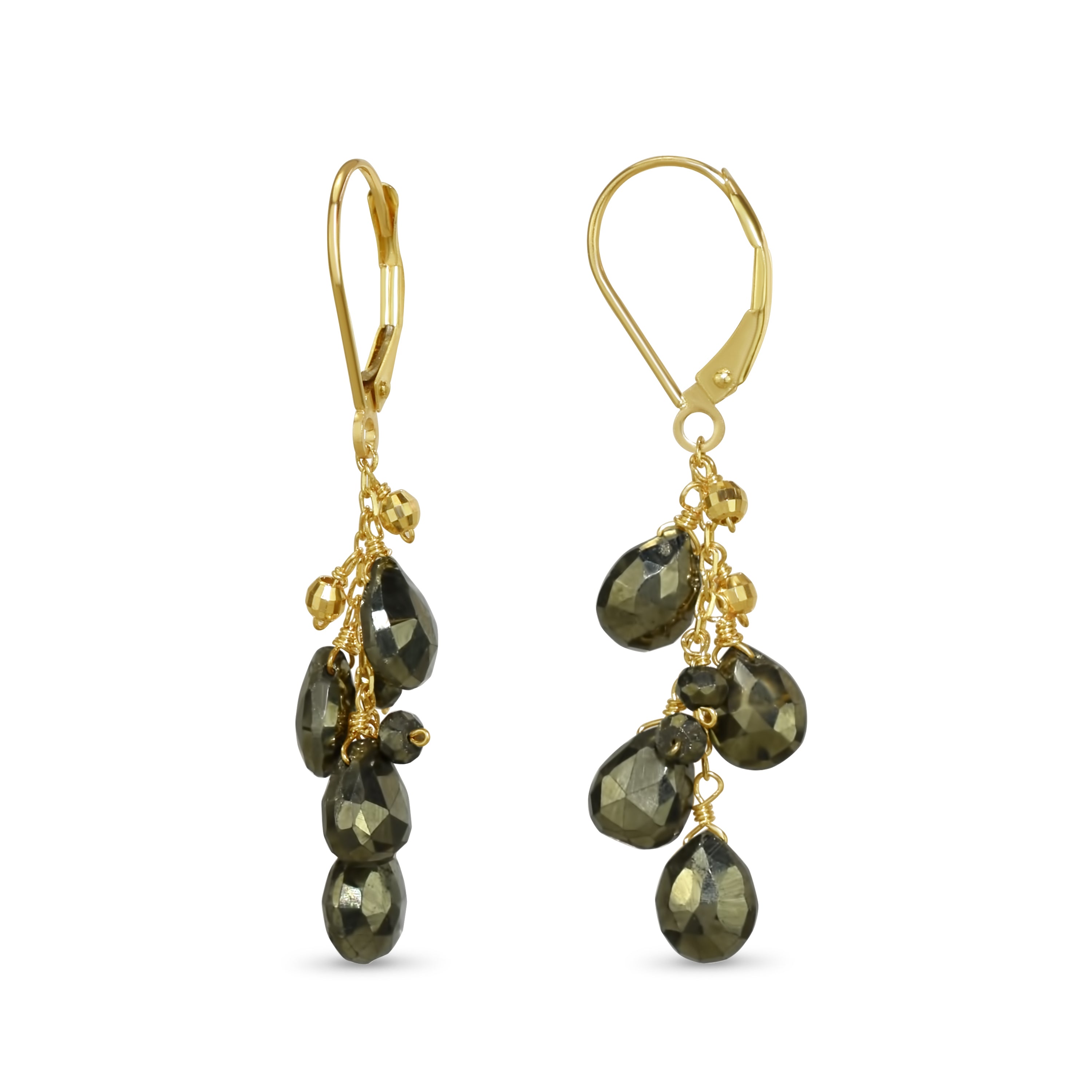 14k Pyrite Dangle Leverback Earring