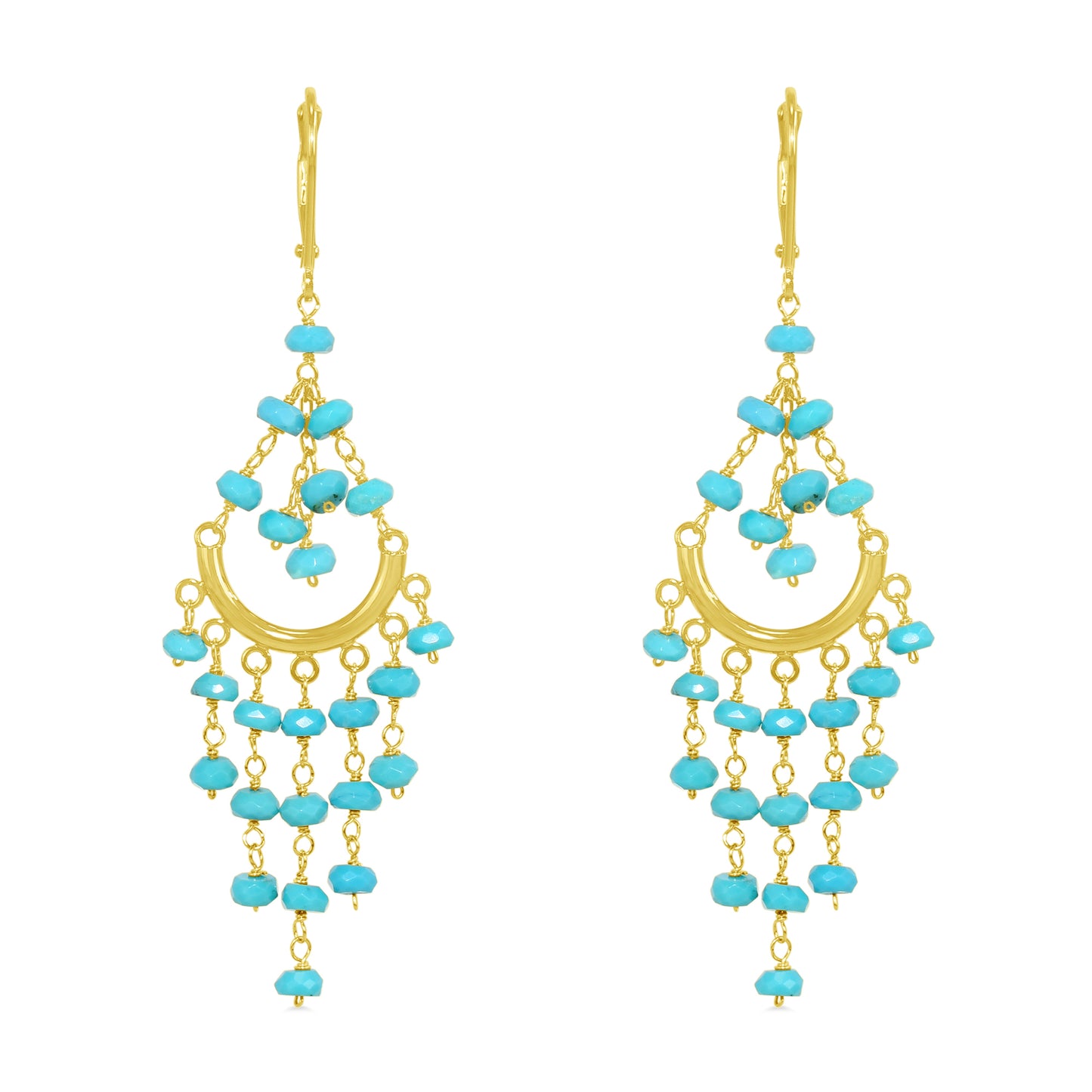 14k Multi Precious Stones Chandelier Leverback Earring Turquoise